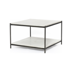 We love the sophisticated look the marble paired with the iron frame brings to this Felix Hammered Grey Bunching Table. The bottom shelve is both functional and beautiful!  Overall Dimensions: 25.00"w x 25.00"d x 16.00"h Materials: Iron, Marble Weight: 90.39 lb