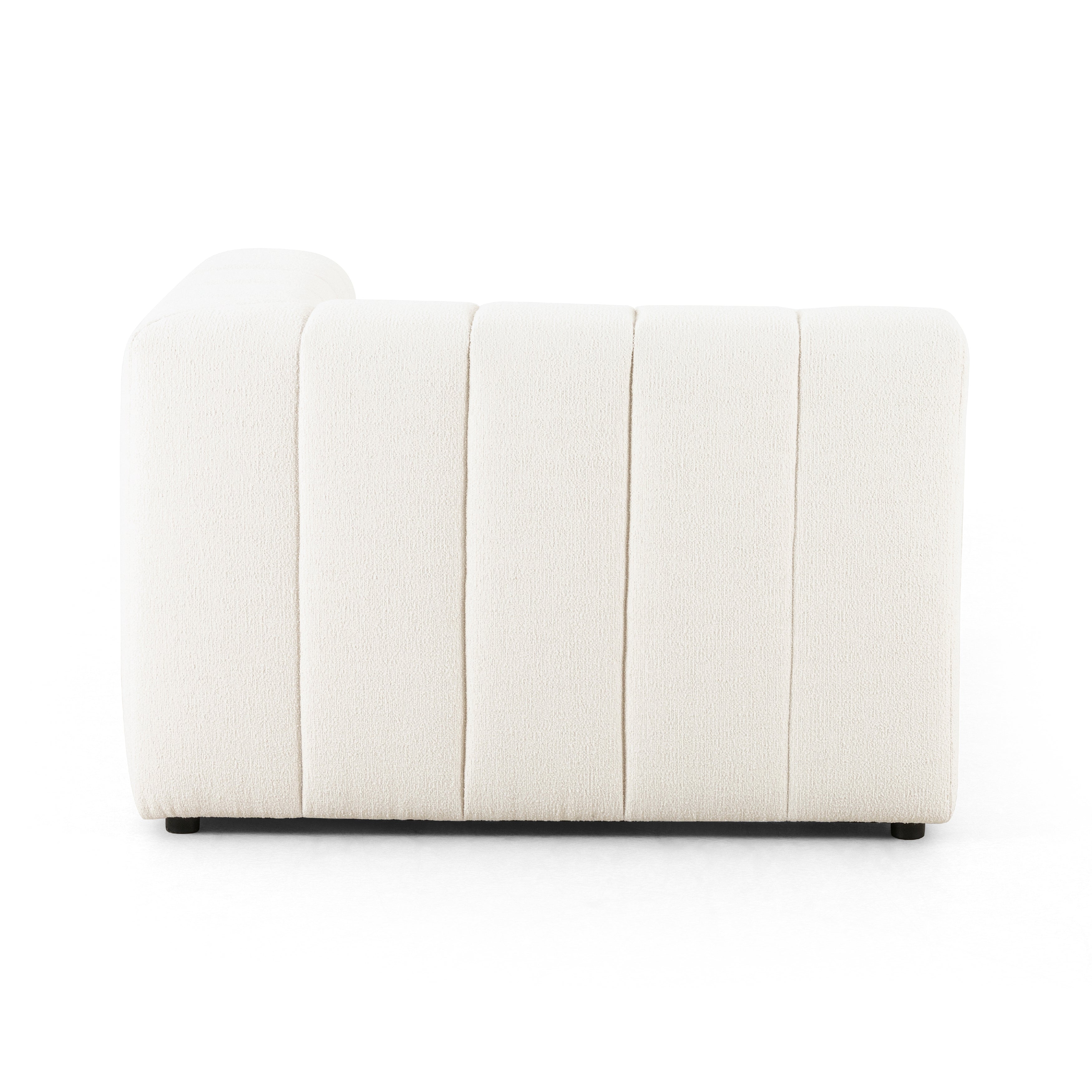 Featuring Langham Fayette Cloud Right Chaise by Four Hands at Amethyst Home. The sensible sectional meets modern Italian styling. Wide vertical channeling offers a luxurious take on modular seating. Bright Fayette Cloud covering awes in any space. Right arm facing piece to sectional. Performance fabrics are specially created to withstand spills, stains, h. Amethyst Home provides interior design, new home construction design consulting, vintage area rugs, and lighting in the Kansas City metro area.