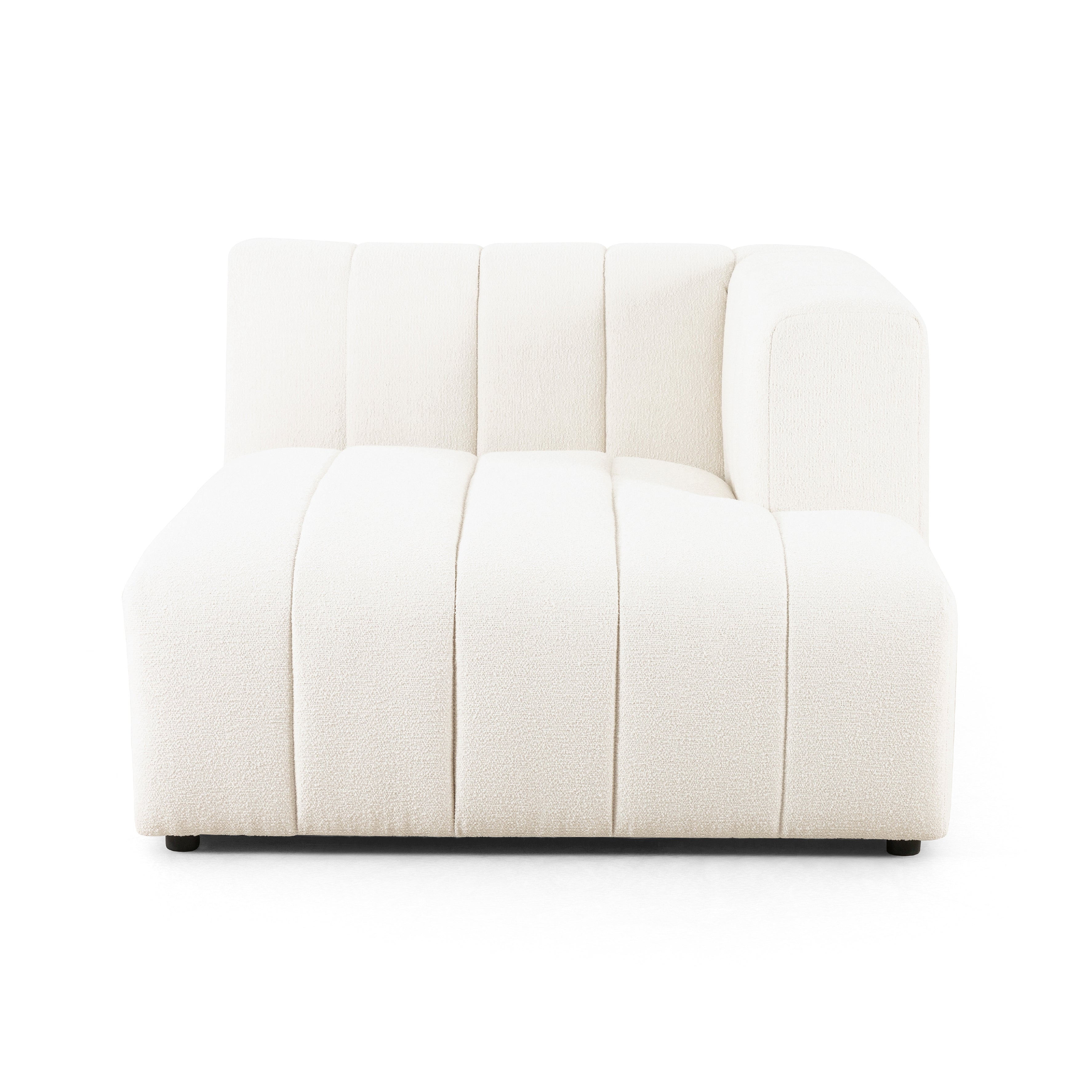 Featuring Langham Fayette Cloud Right Chaise by Four Hands at Amethyst Home. The sensible sectional meets modern Italian styling. Wide vertical channeling offers a luxurious take on modular seating. Bright Fayette Cloud covering awes in any space. Right arm facing piece to sectional. Performance fabrics are specially created to withstand spills, stains, high tr. Amethyst Home provides interior design, new home construction design consulting, vintage area rugs, and lighting in the Omaha metro area.