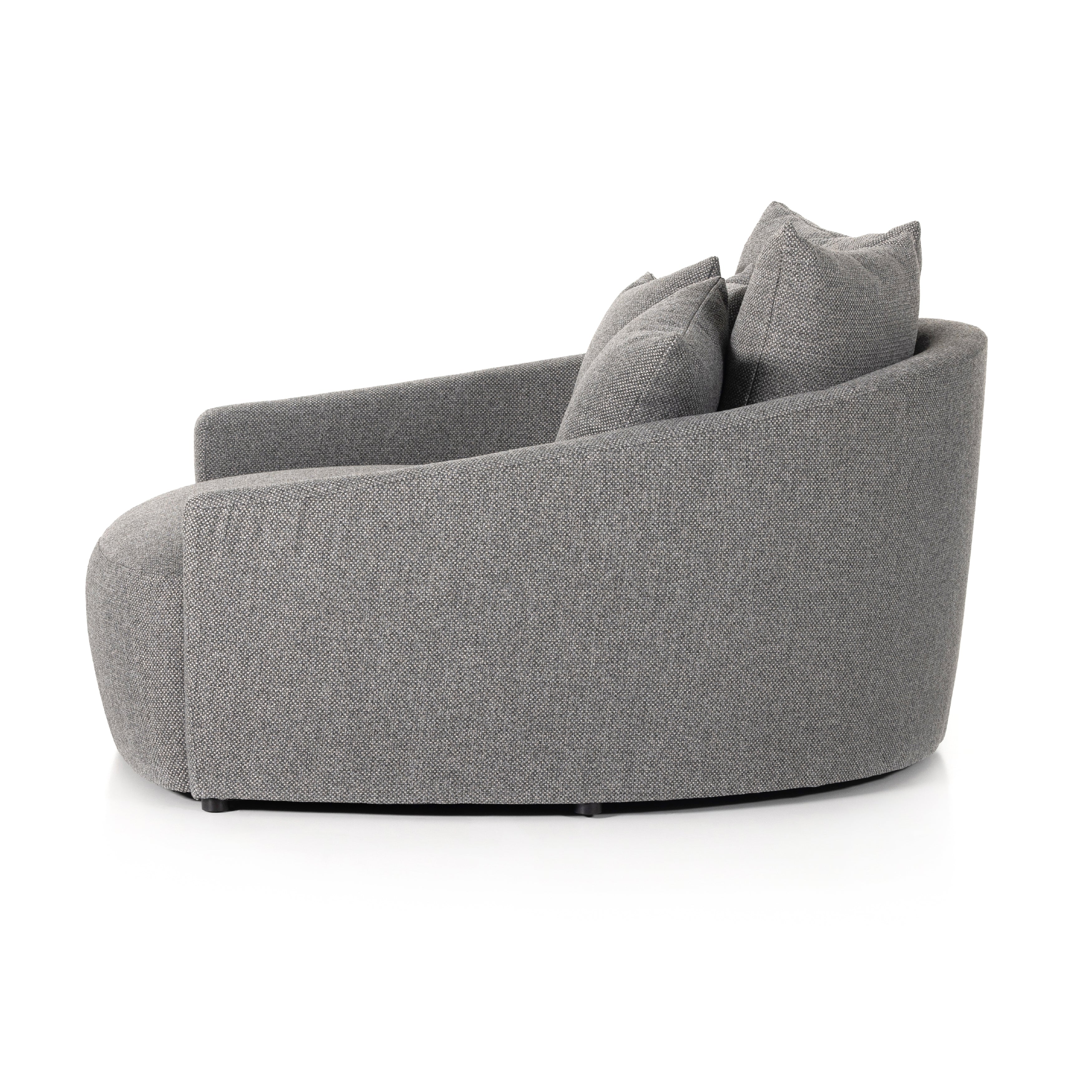 Featuring Chloe Fallon Charcoal Media Lounger by Four Hands at Amethyst Home. Roomy style. Charcoal upholstery covers a dramatic U shape for a spacious, sink-in sit. Throw pillows present an added touch of comfort to this sensibly styled media lounger, perfect for movie nights.
Overall Dimensions: 62"W x 66"L x 40.50"HColors: Fallon CharcoalMaterials: 68% Rpet. Amethyst Home provides interior design, new home construction design consulting, vintage area rugs, and lighting in the Dallas metro area.