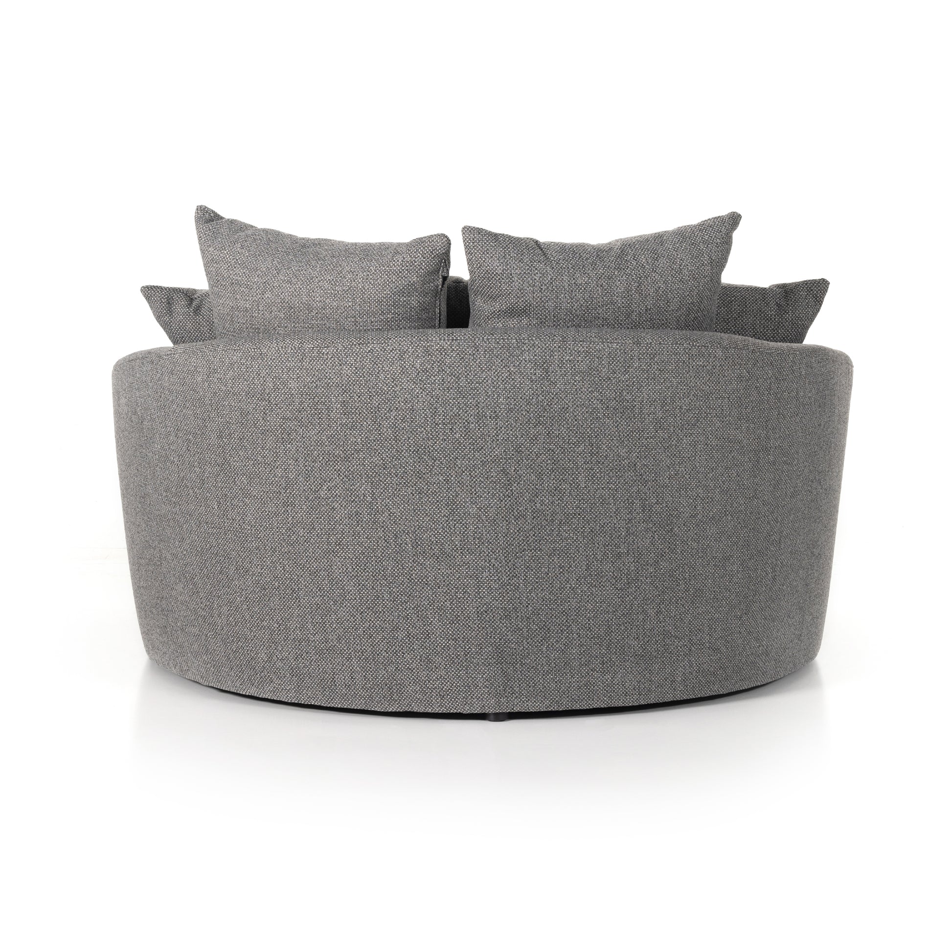 Roomy style. Charcoal upholstery covers a dramatic U shape for a spacious, sink-in sit. Throw pillows present an added touch of comfort to this sensibly styled media lounger, perfect for movie nights. Amethyst Home provides interior design, new home construction design consulting, vintage area rugs, and lighting in the Nashville metro area.