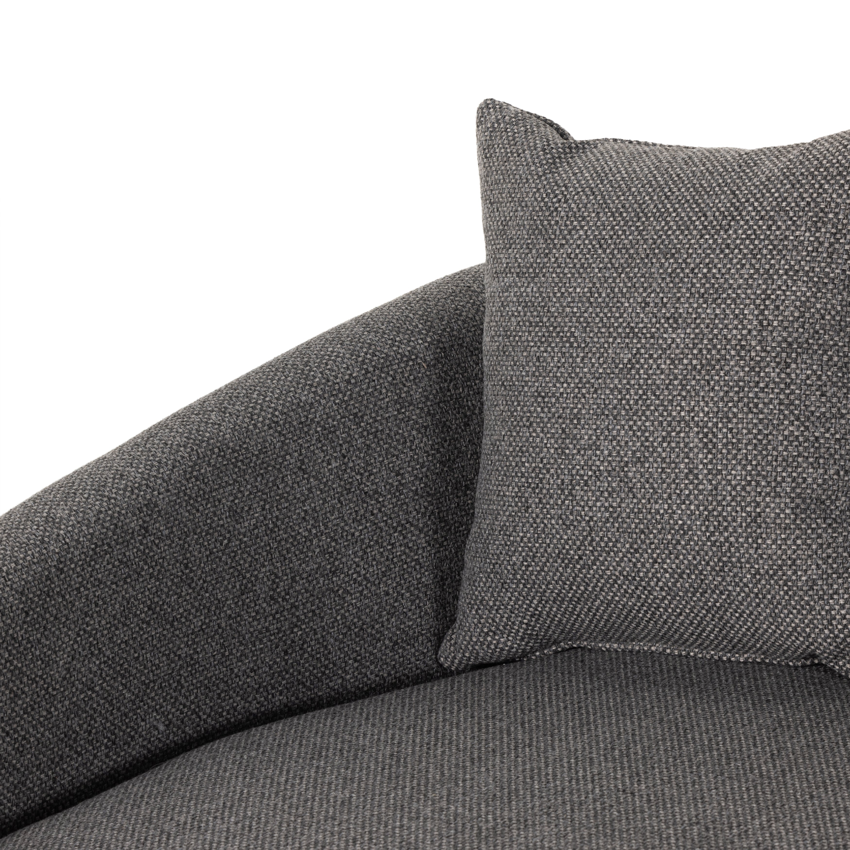 Featuring Chloe Fallon Charcoal Media Lounger by Four Hands at Amethyst Home. Roomy style. Charcoal upholstery covers a dramatic U shape for a spacious, sink-in sit. Throw pillows present an added touch of comfort to this sensibly styled media lounger, perfect for movie nights.
Overall Dimensions: 62"W x 66"L x 40.50"HColors: Fallon CharcoalMaterials: 68% Rpet,. Amethyst Home provides interior design, new home construction design consulting, vintage area rugs, and lighting in the Omaha metro area.