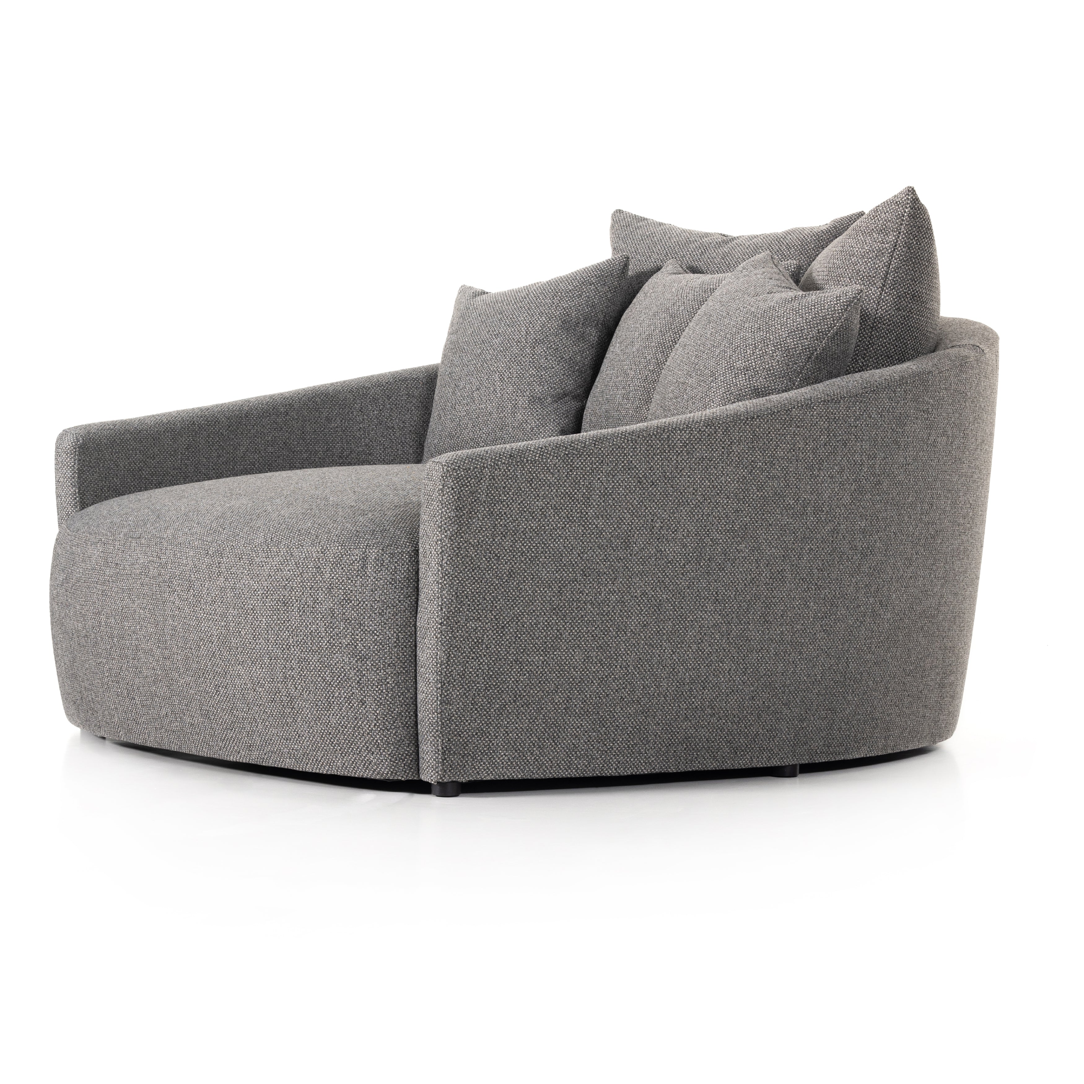 Featuring Chloe Fallon Charcoal Media Lounger by Four Hands at Amethyst Home. Roomy style. Charcoal upholstery covers a dramatic U shape for a spacious, sink-in sit. Throw pillows present an added touch of comfort to this sensibly styled media lounger, perfect for movie nights.
Overall Dimensions: 62"W x 66"L x 40.50"HColors: Fallon CharcoalMaterials: 6. Amethyst Home provides interior design, new home construction design consulting, vintage area rugs, and lighting in the Winter Garden metro area.