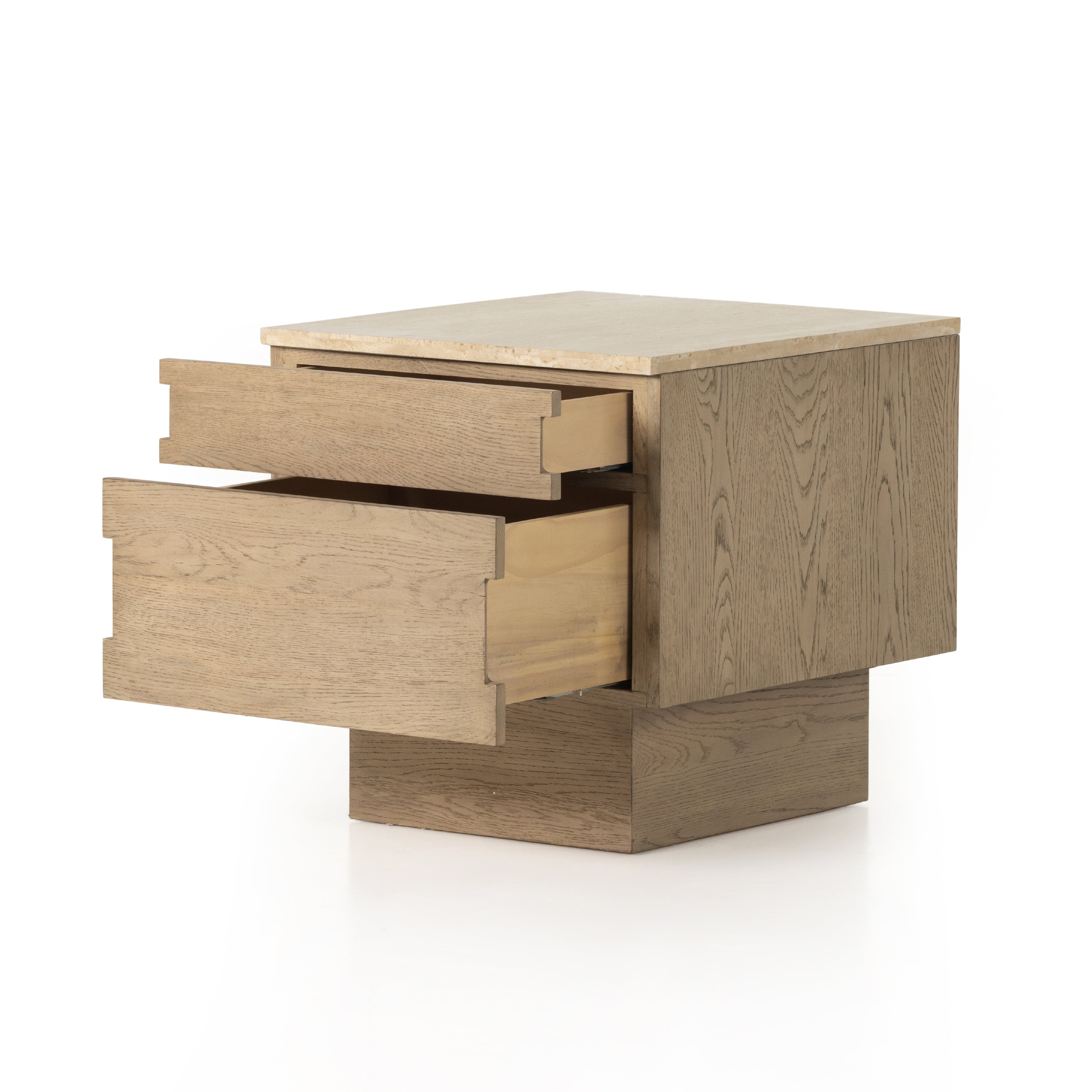 Featuring Lennon Travertine Nightstand by Four Hands at Amethyst Home. Warm travertine is the highlight of this modern nightstand.  The Lennon nightstand is wonderful as it has a smaller footprint yet great storage.
Overall Dimensions: 22"W x 25"L x 22.75"HColors: Yucca Oak, TravertineMaterials: Oak Veneer, Solid TravertineWeight: 88.18 lb. Amethyst Home provides interior design, new home construction design consulting, vintage area rugs, and lighting in the Nashville metro area.