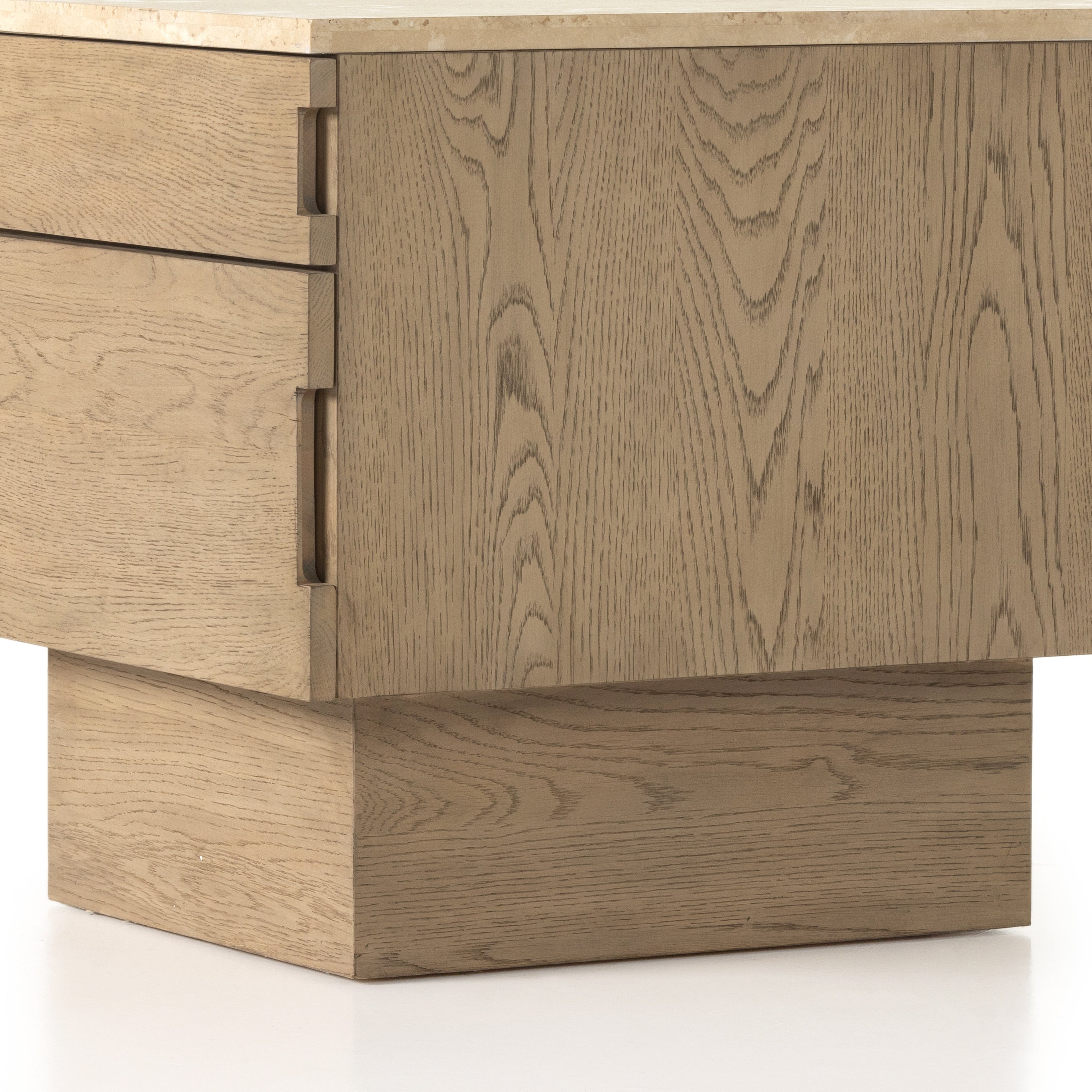 Featuring Lennon Travertine Nightstand by Four Hands at Amethyst Home. Warm travertine is the highlight of this modern nightstand.  The Lennon nightstand is wonderful as it has a smaller footprint yet great storage.
Overall Dimensions: 22"W x 25"L x 22.75"HColors: Yucca Oak, TravertineMaterials: Oak Veneer, Solid TravertineWeight: 88.18 lb. Amethyst Home provides interior design, new home construction design consulting, vintage area rugs, and lighting in the Tampa metro area.