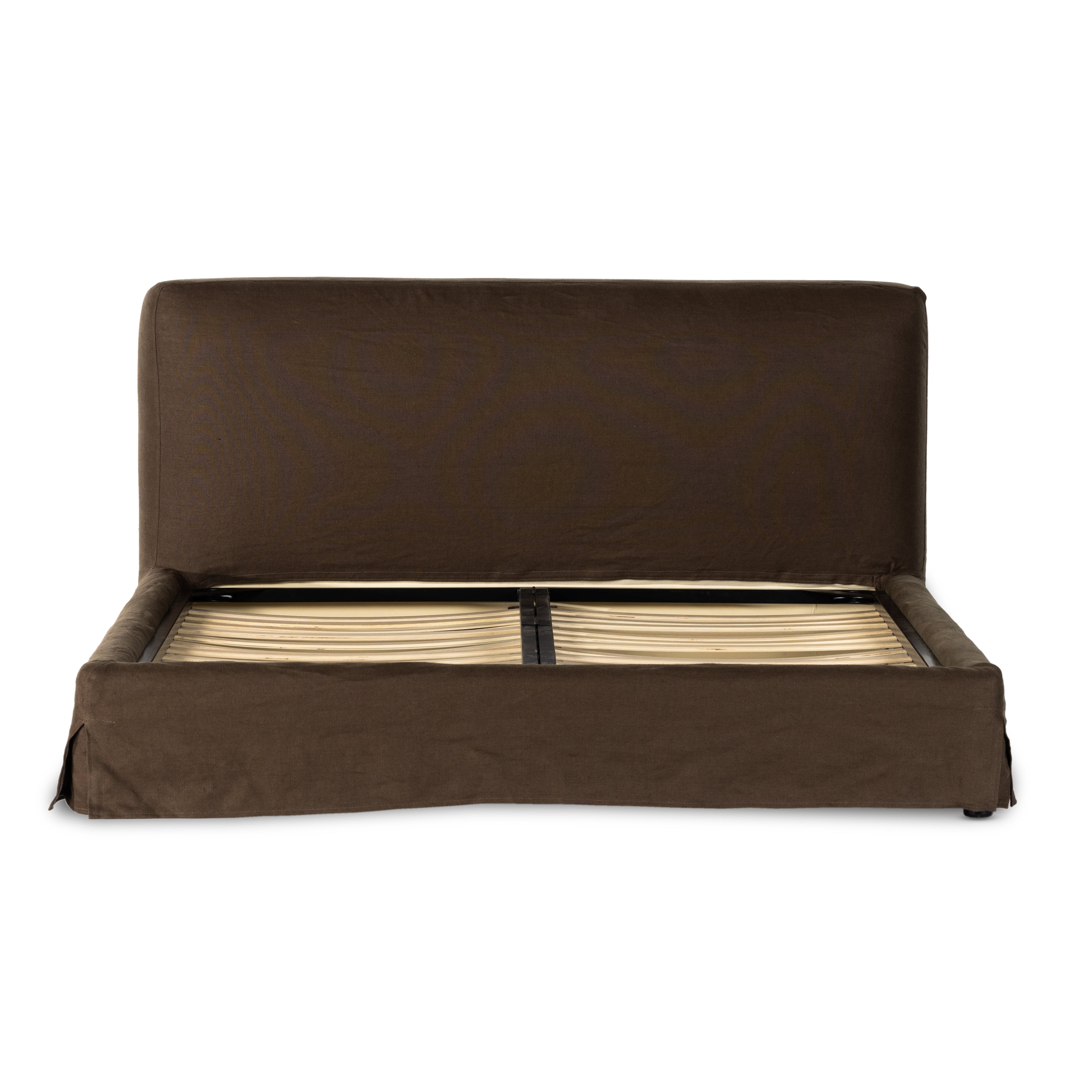 Featuring Aidan Brussels Coffee Slipcover Bed by Four Hands at Amethyst Home. Dreamy European style slipcovered bed in a thick Belgian linen.  Low profile and timeless appeal.
Durable and soft to the touch, Libeco-sourced linens and linen blends are artisan-made without toxic chemicals. Slipcovered styles are fully removable and machine-washable for easy care.
King: Overall Dimen. Amethyst Home provides interior design, new construction, custom furniture and area rugs in the Los Angeles metro area