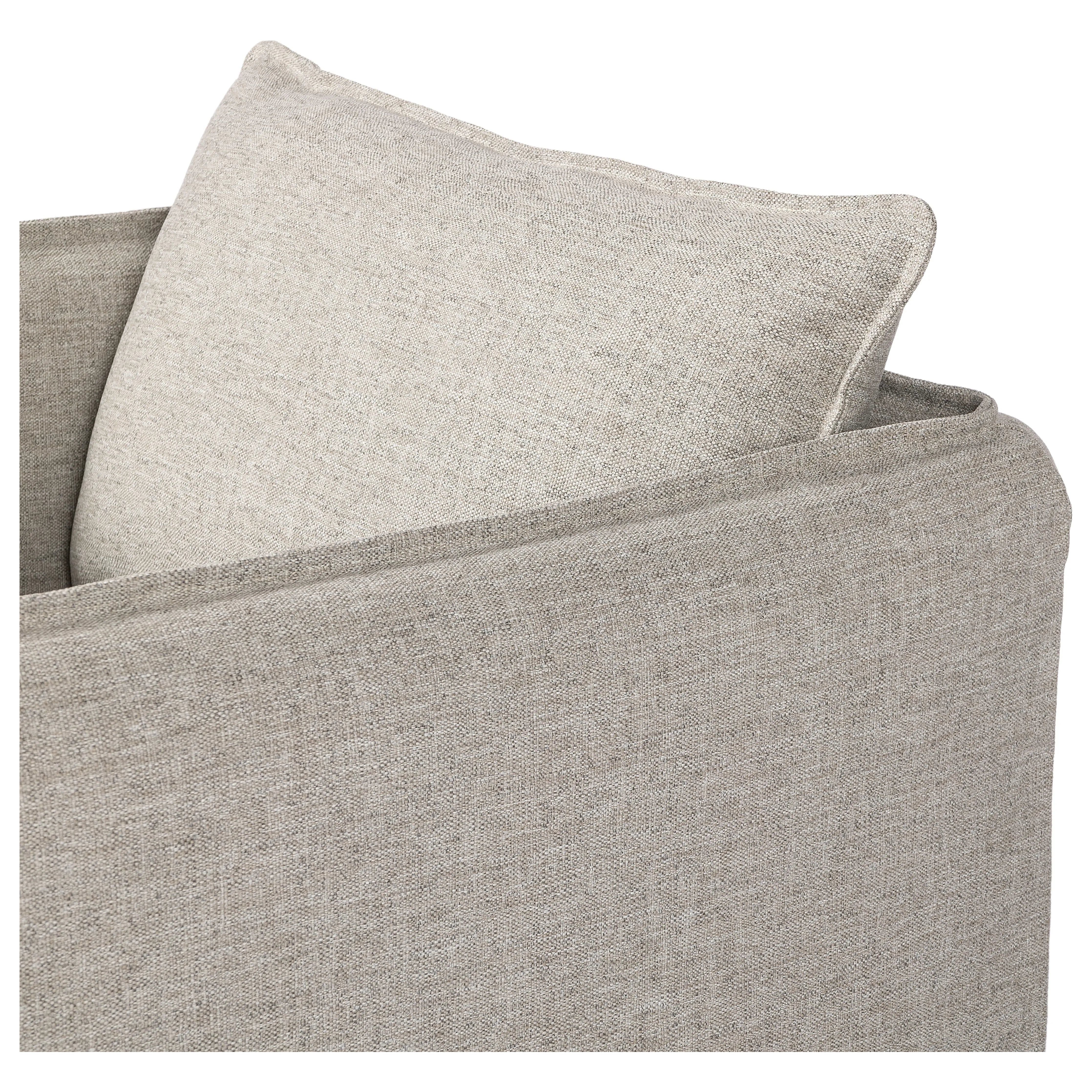 Featuring Andre Alessi Slate Outdoor Swivel Chair by Four Hands at Amethyst Home. An outdoor interpretation of an indoor silhouette. This 360-degree outdoor swivel chair offers a clean, contemporary feel with relaxed casual comfort. The seat and loose back cushions feature removable, washable slipcovers with a simple flange detail. Sustainably made with zero w. Amethyst Home provides interior design, new home construction design consulting, vintage area rugs, and lighting in the Boston metro area.