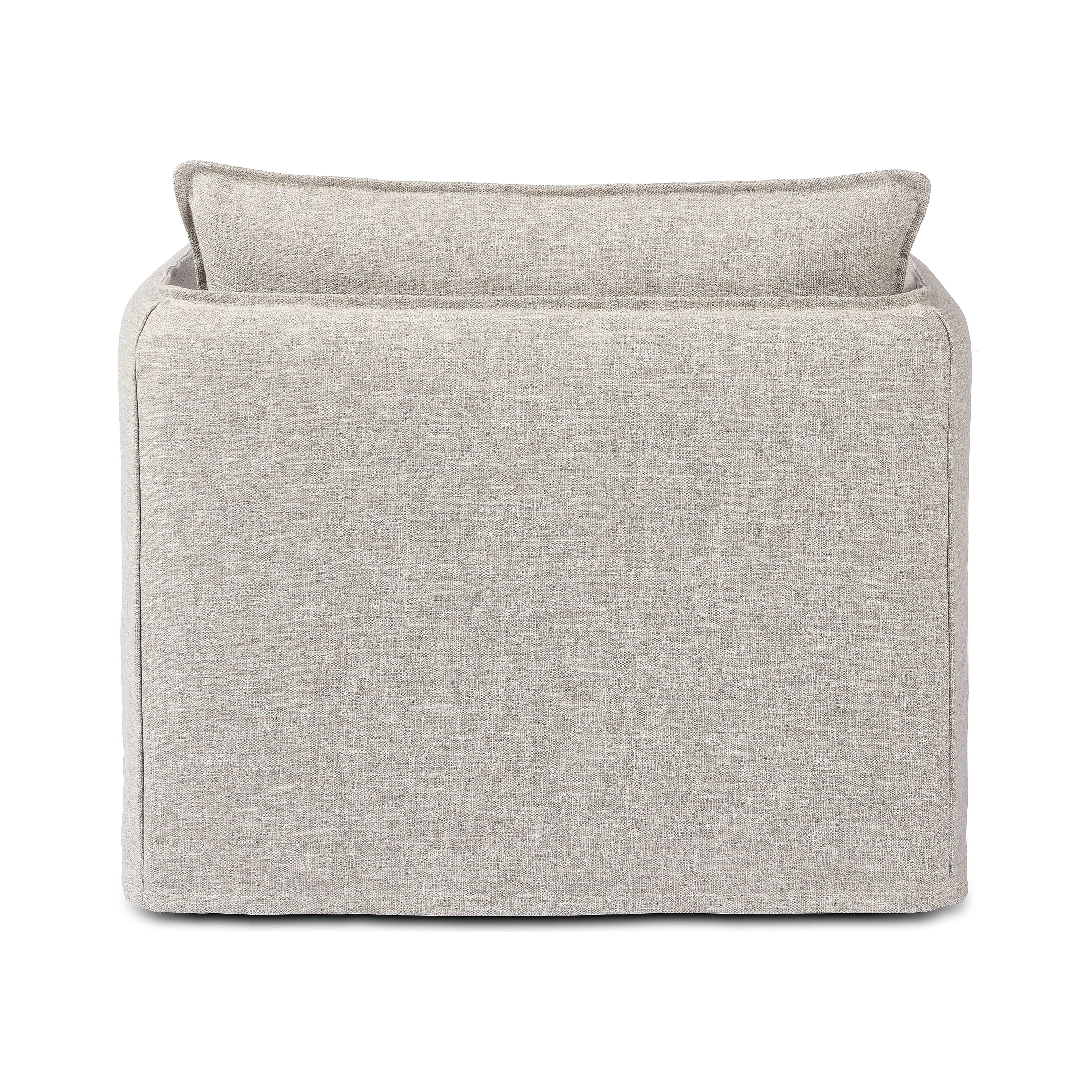 Featuring Andre Alessi Slate Outdoor Swivel Chair by Four Hands at Amethyst Home. An outdoor interpretation of an indoor silhouette. This 360-degree outdoor swivel chair offers a clean, contemporary feel with relaxed casual comfort. The seat and loose back cushions feature removable, washable slipcovers with a simple flange detail. Sustainably made with ze. Amethyst Home provides interior design, new home construction design consulting, vintage area rugs, and lighting in the Des Moines metro area.