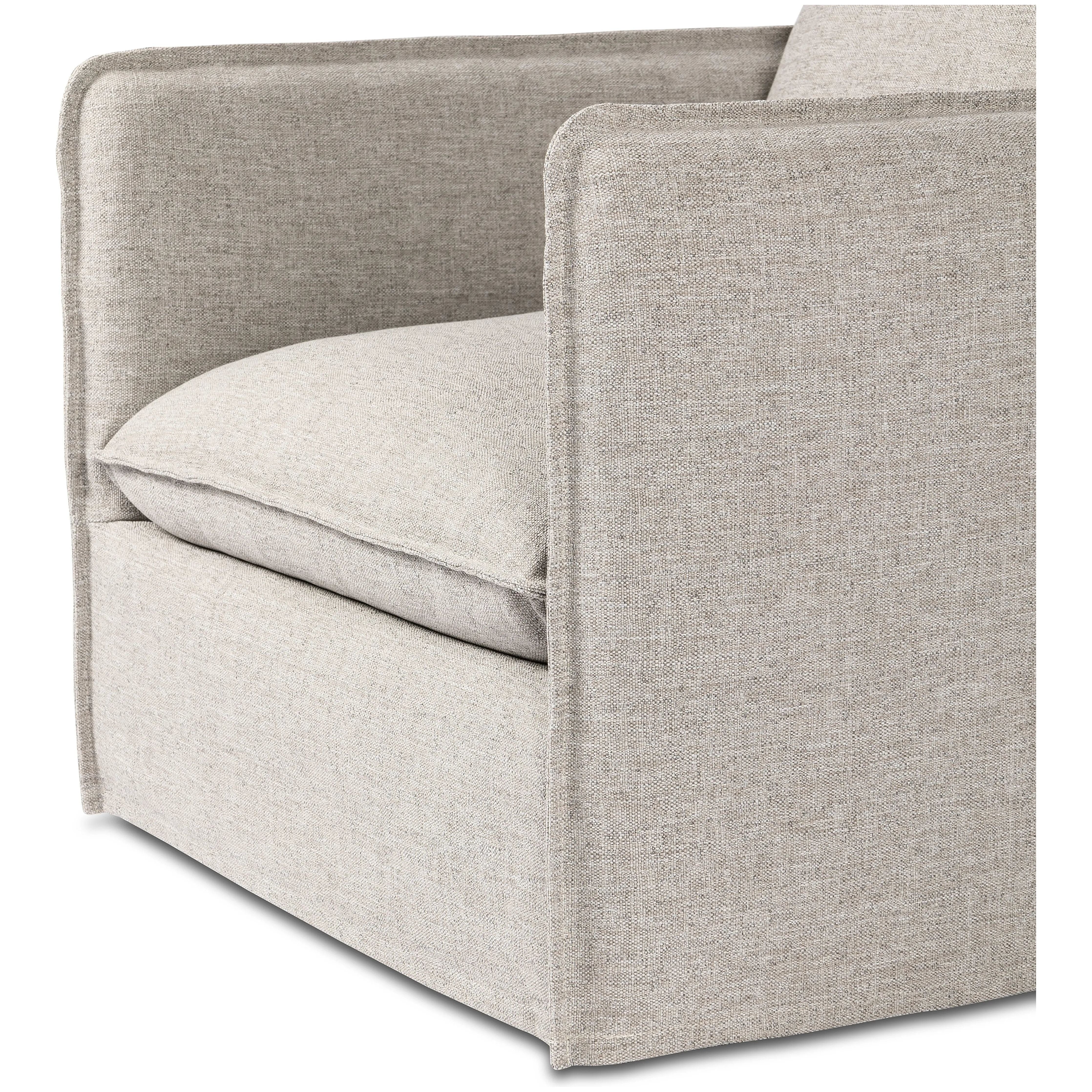 Featuring Andre Alessi Slate Outdoor Swivel Chair by Four Hands at Amethyst Home. An outdoor interpretation of an indoor silhouette. This 360-degree outdoor swivel chair offers a clean, contemporary feel with relaxed casual comfort. The seat and loose back cushions feature removable, washable slipcovers with a simple flange detail. Sustainably made with zer. Amethyst Home provides interior design, new home construction design consulting, vintage area rugs, and lighting in the San Diego metro area.