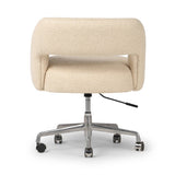 Featuring Anne Polished Aluminum Desk Desk Chair by Four Hands at Amethyst Home. An angular, sculptural silhouette features structured lines complemented by durable cream fabric. A smooth-swiveling seat glides with ease on polished aluminum casters for effortless mobility and comfort. Performance fabrics are specially created to withstand spills, stains, h. Amethyst Home provides interior design, new home construction design consulting, vintage area rugs, and lighting in the Alpharetta metro area.