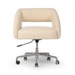 Featuring Anne Polished Aluminum Desk Desk Chair by Four Hands at Amethyst Home. An angular, sculptural silhouette features structured lines complemented by durable cream fabric. A smooth-swiveling seat glides with ease on polished aluminum casters for effortless mobility and comfort. Performance fabrics are specially created to withstand spills, stains, high . Amethyst Home provides interior design, new home construction design consulting, vintage area rugs, and lighting in the Dallas metro area.