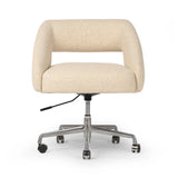 Featuring Anne Polished Aluminum Desk Desk Chair by Four Hands at Amethyst Home. An angular, sculptural silhouette features structured lines complemented by durable cream fabric. A smooth-swiveling seat glides with ease on polished aluminum casters for effortless mobility and comfort. Performance fabrics are specially created to withstand spills, stains, high . Amethyst Home provides interior design, new home construction design consulting, vintage area rugs, and lighting in the Dallas metro area.