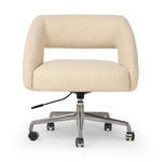 Featuring Anne Polished Aluminum Desk Desk Chair by Four Hands at Amethyst Home. An angular, sculptural silhouette features structured lines complemented by durable cream fabric. A smooth-swiveling seat glides with ease on polished aluminum casters for effortless mobility and comfort. Performance fabrics are specially created to withstand spills, stains,. Amethyst Home provides interior design, new home construction design consulting, vintage area rugs, and lighting in the Laguna Beach metro area.