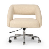 Featuring Anne Polished Aluminum Desk Desk Chair by Four Hands at Amethyst Home. An angular, sculptural silhouette features structured lines complemented by durable cream fabric. A smooth-swiveling seat glides with ease on polished aluminum casters for effortless mobility and comfort. Performance fabrics are specially created to withstand spills, stains,. Amethyst Home provides interior design, new home construction design consulting, vintage area rugs, and lighting in the Laguna Beach metro area.