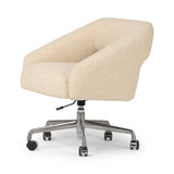 Featuring Anne Polished Aluminum Desk Desk Chair by Four Hands at Amethyst Home. An angular, sculptural silhouette features structured lines complemented by durable cream fabric. A smooth-swiveling seat glides with ease on polished aluminum casters for effortless mobility and comfort. Performance fabrics are specially created to withstand spills, stains, hi. Amethyst Home provides interior design, new home construction design consulting, vintage area rugs, and lighting in the Nashville metro area.
