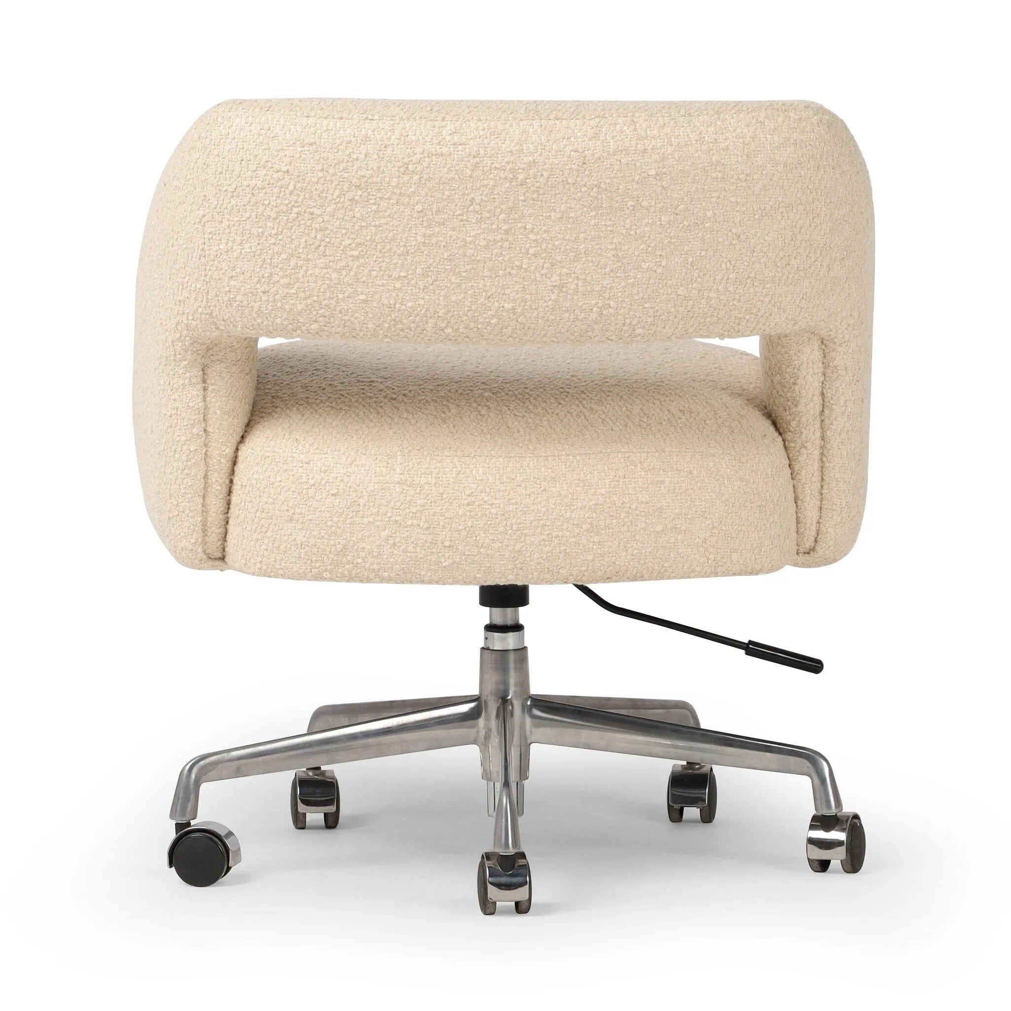 Featuring Anne Polished Aluminum Desk Desk Chair by Four Hands at Amethyst Home. An angular, sculptural silhouette features structured lines complemented by durable cream fabric. A smooth-swiveling seat glides with ease on polished aluminum casters for effortless mobility and comfort. Performance fabrics are specially created to withstand spills, stains. Amethyst Home provides interior design, new home construction design consulting, vintage area rugs, and lighting in the Winter Garden metro area.