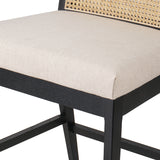 Featuring Antonia  Armless Dining Stool Stool by Four Hands at Amethyst Home. Light-toasted parawood frames a textural inlay of natural cane for a clean, monochromatic look, with seating of performance fabric for smart sensibility. Perfectly sized for the counter, with a brass kick plate for comfort and contrast. Performance fabrics are specially created to withstand spills, stain. Amethyst Home provides interior design, new construction, custom furniture, and area rugs in the Portland metro area.