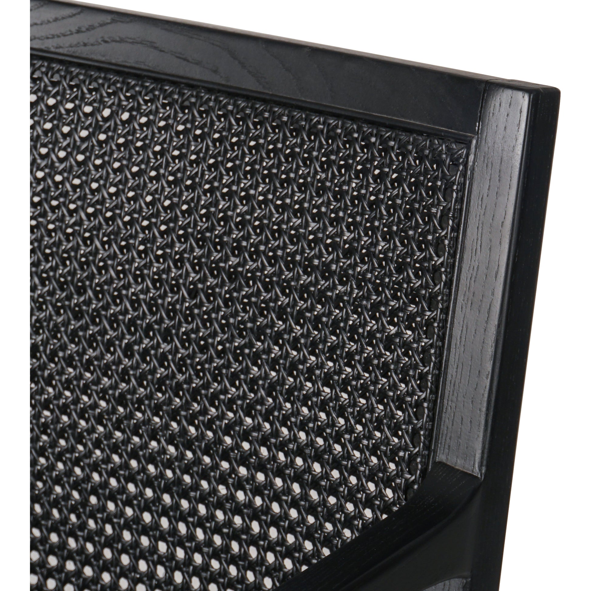 Ebony-brushed parawood frames a textural cane inlay, with top-grain leather seating in a chic black. Amethyst Home provides interior design, new construction, custom furniture, and area rugs in the Omaha metro area.