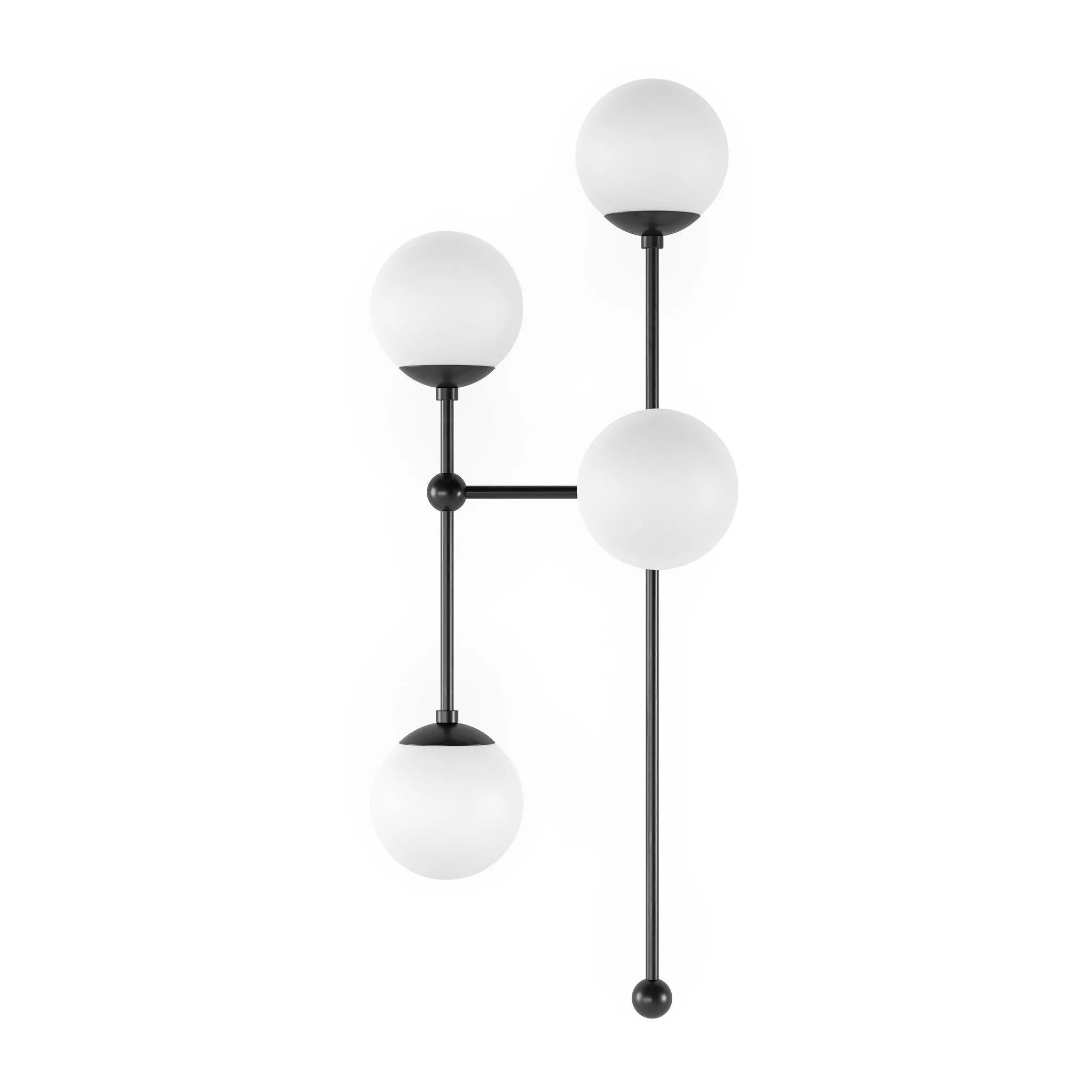 Featuring Armstrong Black Gunmetal Opal Matte Glass 4 L Sconce by Four Hands at Amethyst Home. Matte glass spheres seem to extend and reach across smooth brass rods. Each globe is individually blown, shaped and sculpted by hand through a one-hour process. Matte globes are specially manufactured to evenly diffuse light. The finish on the brass frame is achieved. Amethyst Home provides interior design, new home construction design consulting, vintage area rugs, and lighting in the Austin metro area.