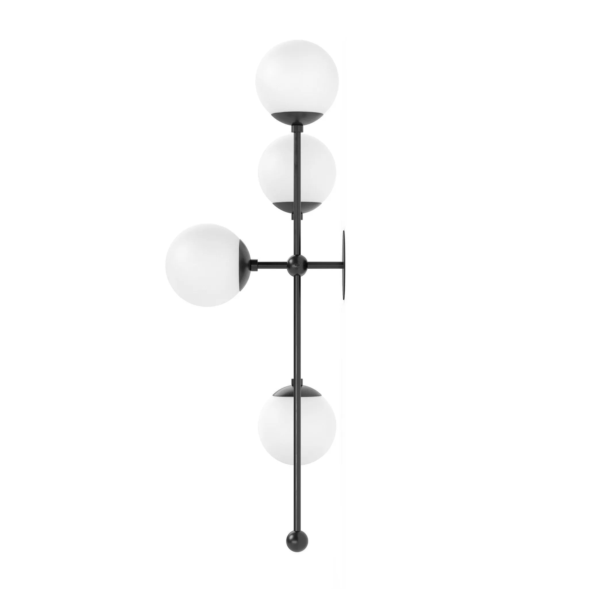 Featuring Armstrong Black Gunmetal Opal Matte Glass 4 L Sconce by Four Hands at Amethyst Home. Matte glass spheres seem to extend and reach across smooth brass rods. Each globe is individually blown, shaped and sculpted by hand through a one-hour process. Matte globes are specially manufactured to evenly diffuse light. The finish on the brass frame is achiev. Amethyst Home provides interior design, new home construction design consulting, vintage area rugs, and lighting in the Portland metro area.