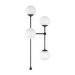 Featuring Armstrong Black Gunmetal Opal Matte Glass 4 R Sconce by Four Hands at Amethyst Home. Matte glass spheres seem to extend and reach across smooth brass rods. Each globe is individually blown, shaped and sculpted by hand through a one-hour process. Matte globes are specially manufactured to evenly diffuse light. The finish on the brass frame is a. Amethyst Home provides interior design, new home construction design consulting, vintage area rugs, and lighting in the Newport Beach metro area.