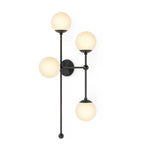 Featuring Armstrong Black Gunmetal Opal Matte Glass 4 R Sconce by Four Hands at Amethyst Home. Matte glass spheres seem to extend and reach across smooth brass rods. Each globe is individually blown, shaped and sculpted by hand through a one-hour process. Matte globes are specially manufactured to evenly diffuse light. The finish on the brass frame is achi. Amethyst Home provides interior design, new home construction design consulting, vintage area rugs, and lighting in the Scottsdale metro area.