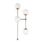Featuring Armstrong Burnished Brass Opal Matte Glass 4 R Sconce by Four Hands at Amethyst Home. Matte glass spheres seem to extend and reach across smooth brass rods. Each globe is individually blown, shaped and sculpted by hand through a one-hour process. Matte globes are specially manufactured to evenly diffuse light. Brass and glass are 98% recyclable. . Amethyst Home provides interior design, new home construction design consulting, vintage area rugs, and lighting in the Scottsdale metro area.