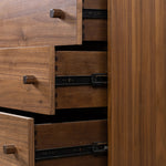 Featuring Arturo Natural Walnut 6 Drawer Dresser by Four Hands at Amethyst Home. Inspired by campaign-style furniture of the 1800s â€” packable pieces first designed for traveling military use â€” a simply shaped dresser of natural walnut features a subtly inset top and rounded legs, finished with wooden hardware.
Collection: WallisColors: Natural Walnut ,. Amethyst Home provides interior design, new home construction design consulting, vintage area rugs, and lighting in the Des Moines metro area.