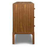 Featuring Arturo Natural Walnut 6 Drawer Dresser by Four Hands at Amethyst Home. Inspired by campaign-style furniture of the 1800s â€” packable pieces first designed for traveling military use â€” a simply shaped dresser of natural walnut features a subtly inset top and rounded legs, finished with wooden hardware.
Collection: WallisColors: Natural Walnut ,Nat. Amethyst Home provides interior design, new home construction design consulting, vintage area rugs, and lighting in the Houston metro area.