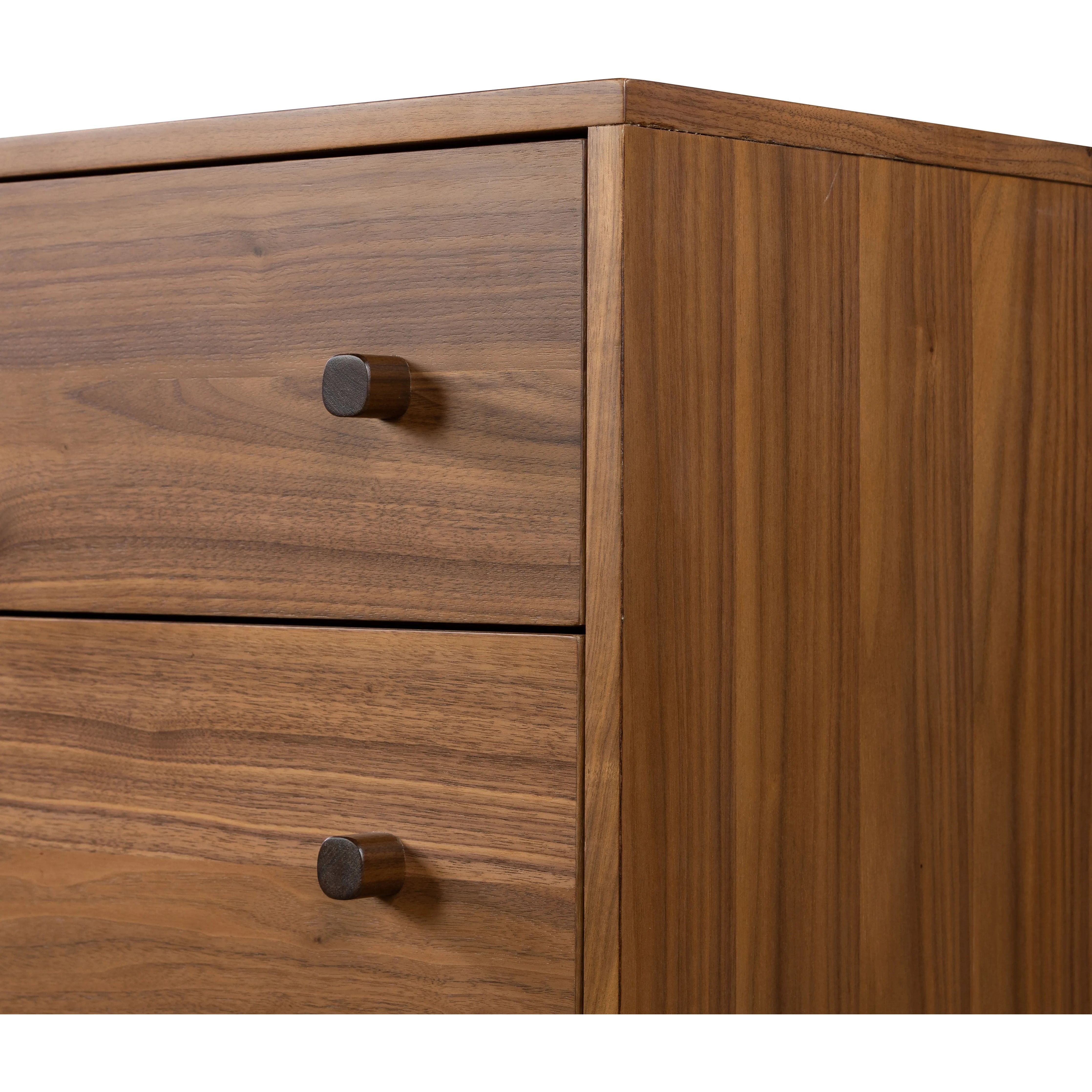 Featuring Arturo Natural Walnut 6 Drawer Dresser by Four Hands at Amethyst Home. Inspired by campaign-style furniture of the 1800s â€” packable pieces first designed for traveling military use â€” a simply shaped dresser of natural walnut features a subtly inset top and rounded legs, finished with wooden hardware.
Collection: WallisColors: Natural Walnut ,N. Amethyst Home provides interior design, new home construction design consulting, vintage area rugs, and lighting in the San Diego metro area.