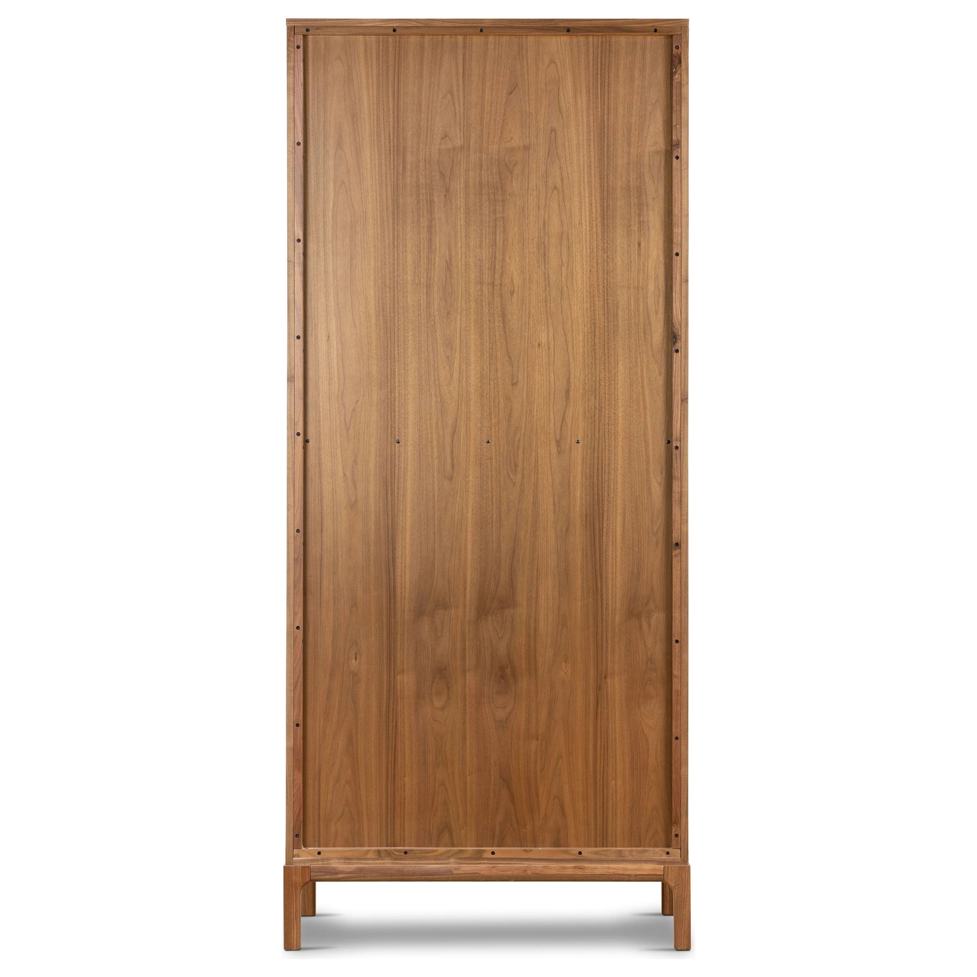 Framed panels, softened corners and tapered spindle legs speak to the vintage European inspiration behind this spacious cabinetry style. Made from natural-finished walnut and walnut veneer Amethyst Home provides interior design, new home construction design consulting, vintage area rugs, and lighting in the Charlotte metro area.