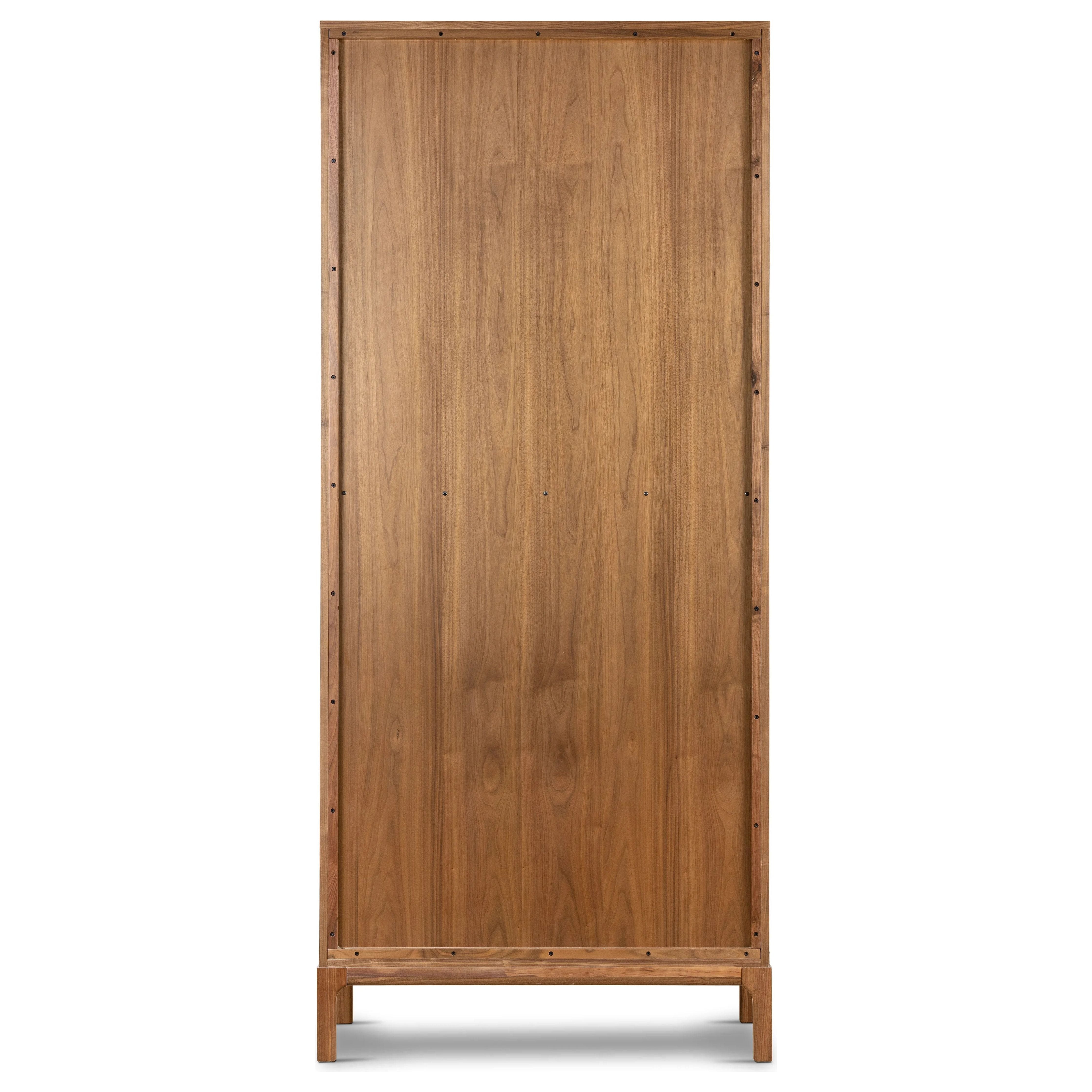 Framed panels, softened corners and tapered spindle legs speak to the vintage European inspiration behind this spacious cabinetry style. Made from natural-finished walnut and walnut veneer Amethyst Home provides interior design, new home construction design consulting, vintage area rugs, and lighting in the Charlotte metro area.