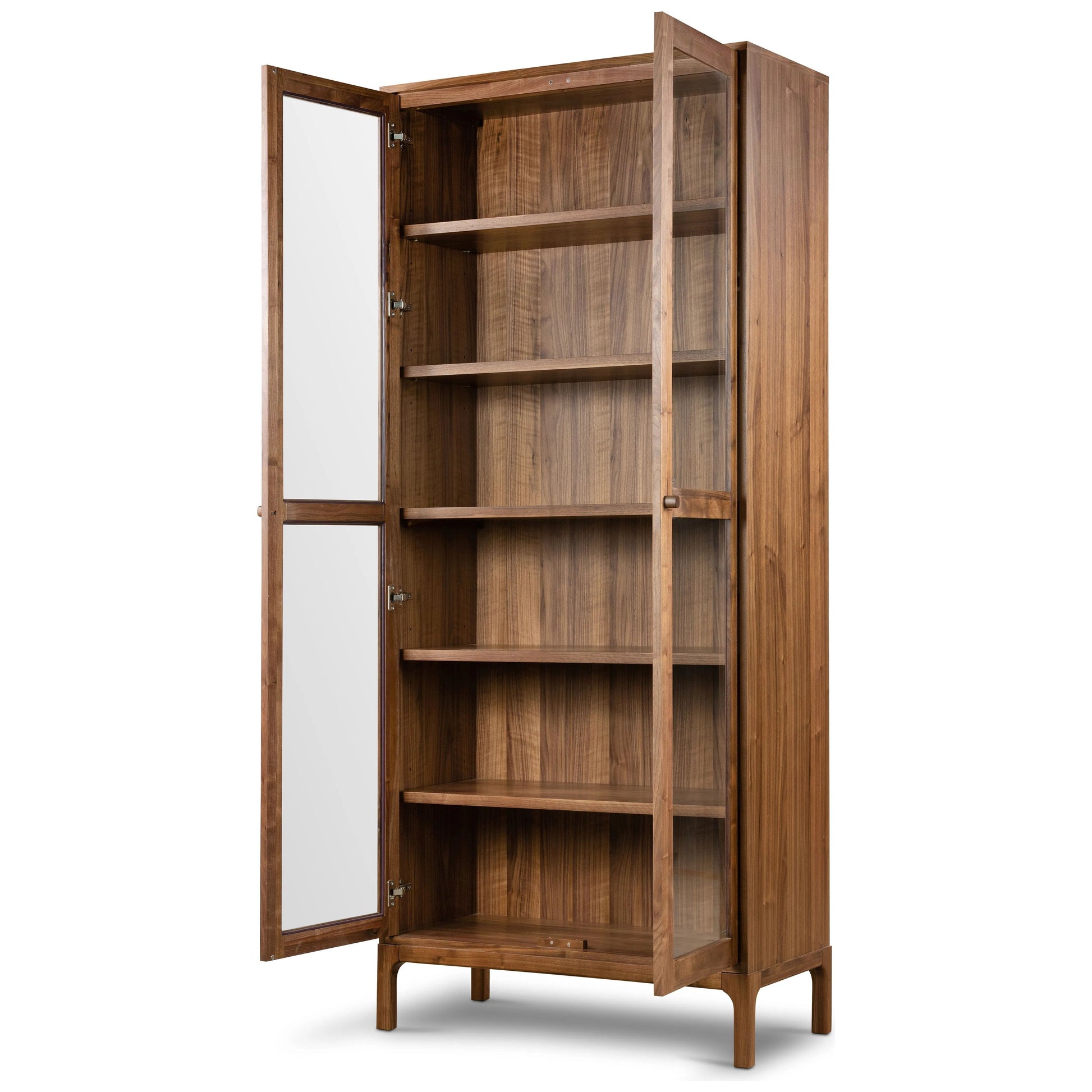 Framed panels, softened corners and tapered spindle legs speak to the vintage European inspiration behind this spacious cabinetry style. Made from natural-finished walnut and walnut veneer Amethyst Home provides interior design, new home construction design consulting, vintage area rugs, and lighting in the Laguna Beach metro area.
