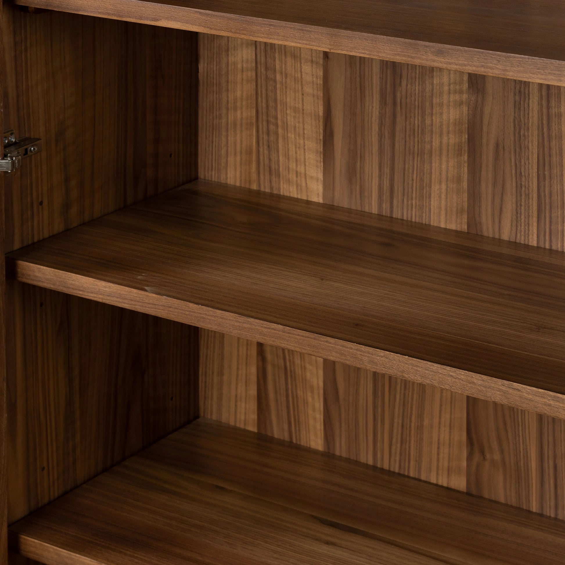 Framed panels, softened corners and tapered spindle legs speak to the vintage European inspiration behind this spacious cabinetry style. Made from natural-finished walnut and walnut veneer Amethyst Home provides interior design, new home construction design consulting, vintage area rugs, and lighting in the San Diego metro area.