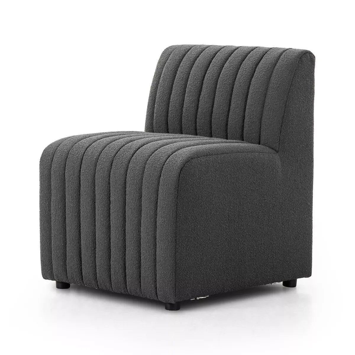 Featuring Augustine Dining Bench Pieces in Fiqa Boucle Charcoal by Four Hands at Amethyst Home. We love the dramatic channeling, for trend-forward texture and sumptuous sit with this Augustine Dining Bench Pieces. Comfy and perfect for gathering the whole family. 
Choose your pieces:Chair: 25"W x 28"L x 31.50"HCorner Chair: 28"W x 28"L x 31.50"HChair + Half: 38. Amethyst Home provides interior design, new home construction design consulting, vintage area rugs, and lighting in the Tampa metro area.