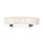 Natural beauty, total novelty. Bleached oyster-cut Guanacaste forms a petite, kidney-shaped coffee table. Visible rings speak to woods' natural graining, while a dark gunmetal-finished base provides clean contrast to the whole look. Short piece; measures 49.5"x24"x11.75". Option to pair with taller piece, sold separately. Amethyst Home provides interior design, new construction, custom furniture, and area rugs in the Monterey metro area.