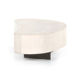 Natural beauty, total novelty. Bleached oyster-cut Guanacaste forms a petite, kidney-shaped coffee table. Visible rings speak to woods' natural graining, while a dark gunmetal-finished base provides clean contrast to the whole look. Short piece; measures 49.5"x24"x11.75". Option to pair with taller piece, sold separately. Amethyst Home provides interior design, new construction, custom furniture, and area rugs in the San Diego metro area.