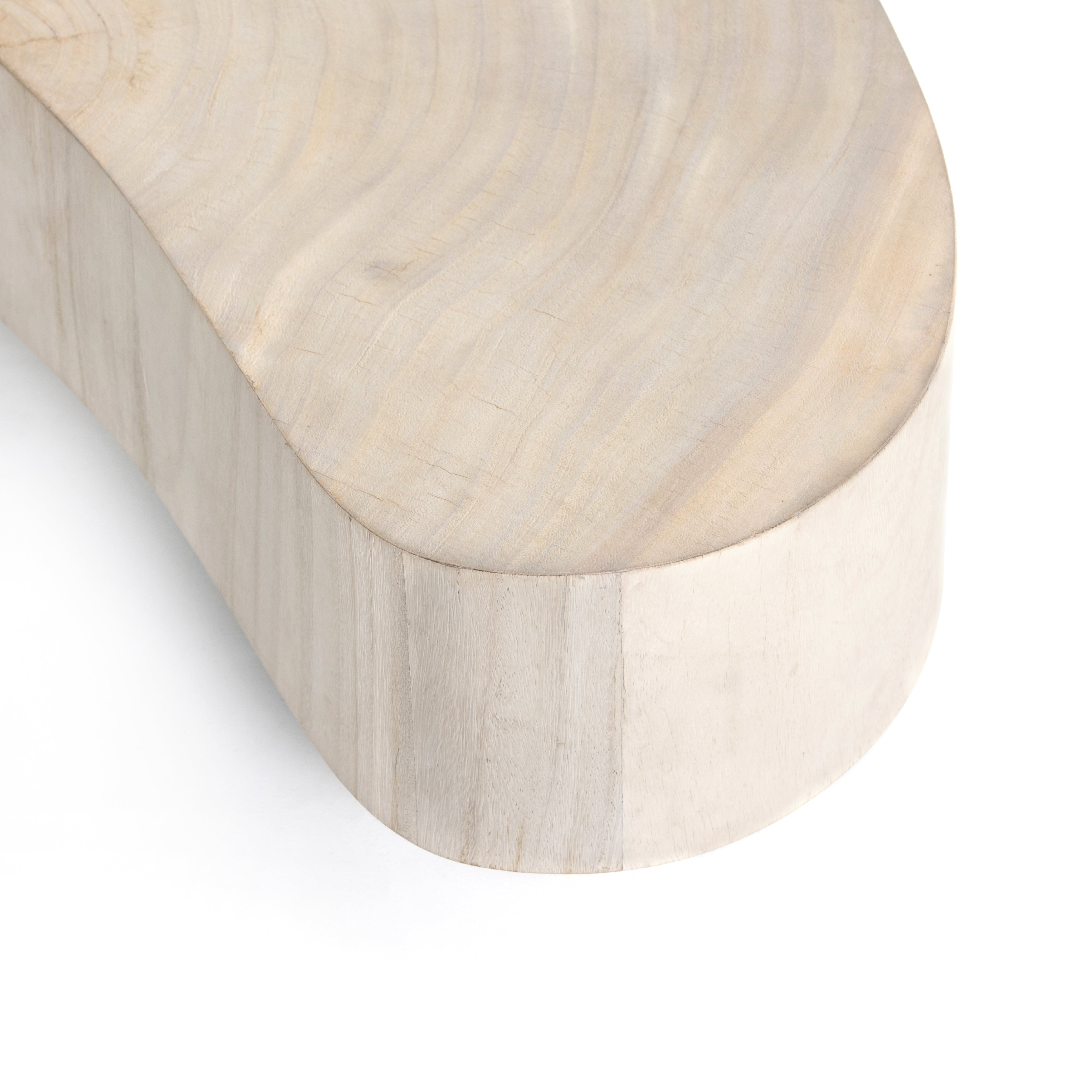 Natural beauty, total novelty. Bleached oyster-cut Guanacaste forms a petite, kidney-shaped coffee table. Visible rings speak to woods' natural graining, while a dark gunmetal-finished base provides clean contrast to the whole look. Short piece; measures 49.5"x24"x11.75". Option to pair with taller piece, sold separately. Amethyst Home provides interior design, new construction, custom furniture, and area rugs in the Winter Garden metro area.