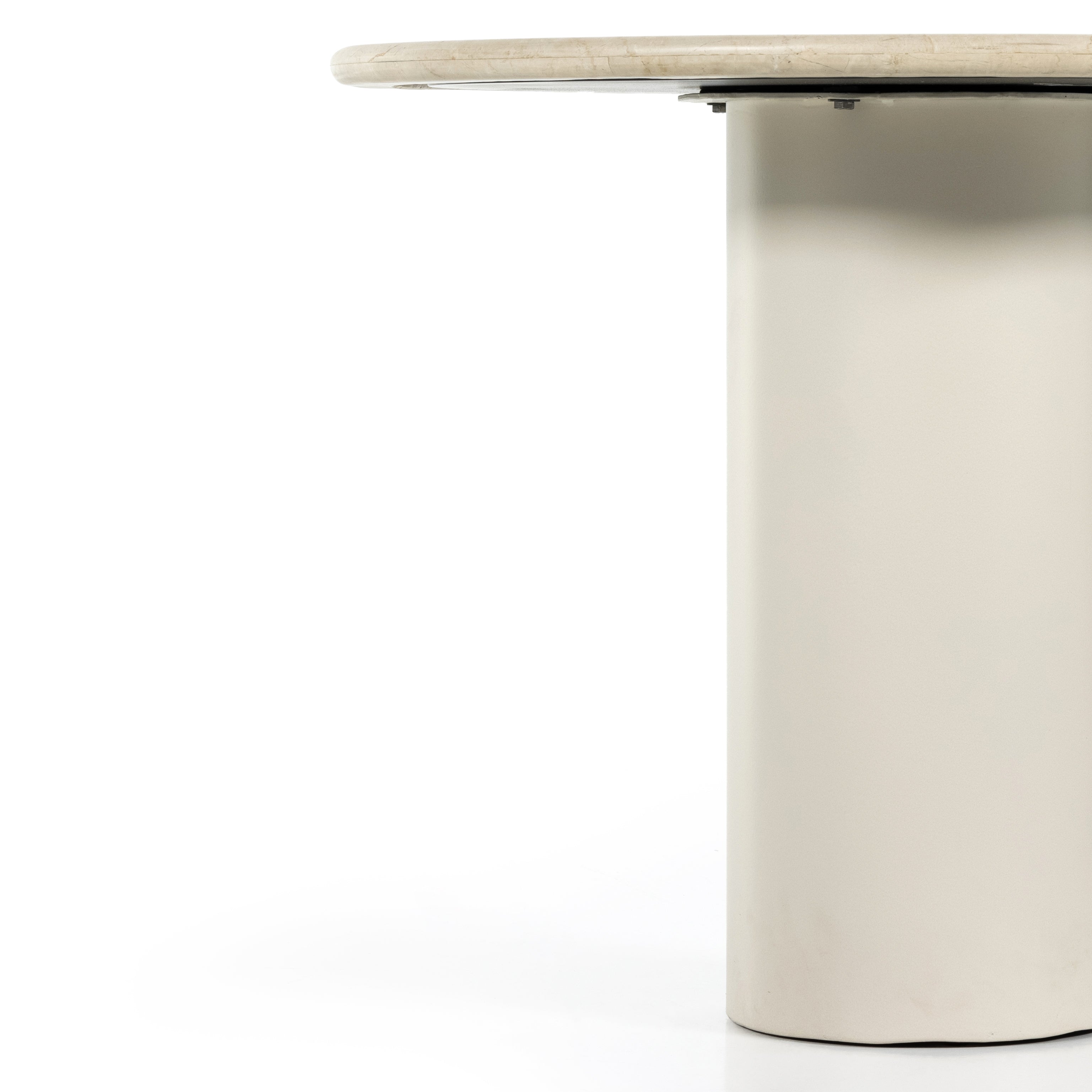 Simply sophisticated. A bistro-style table inspired by 1970s Italian design, an ivory-finished iron base supports a rounded tabletop of cream-colored solid marble, for a fresh, monochromatic look that pairs with just about anything. Amethyst Home provides interior design, new construction, custom furniture and area rugs in the Winter Garden metro area