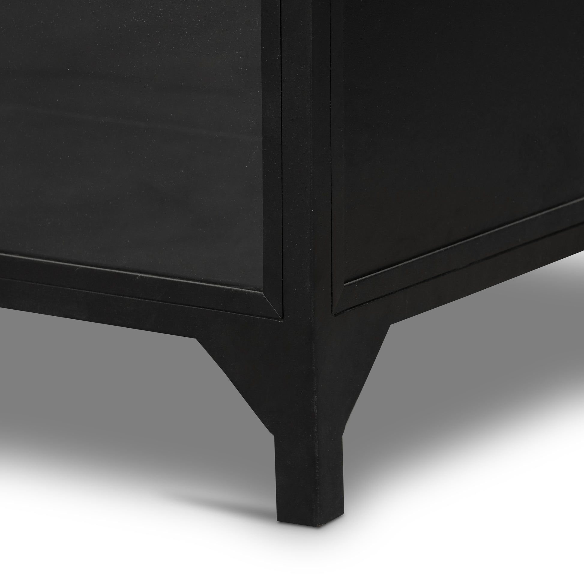 Display barware, books and keepsakes in wide, beautifully arched cabinetry. Solid iron sheeting is finished in a soft, matte black with contrasting brass hardware. Amethyst Home provides interior design, new construction, custom furniture, and area rugs in the Portland metro area.