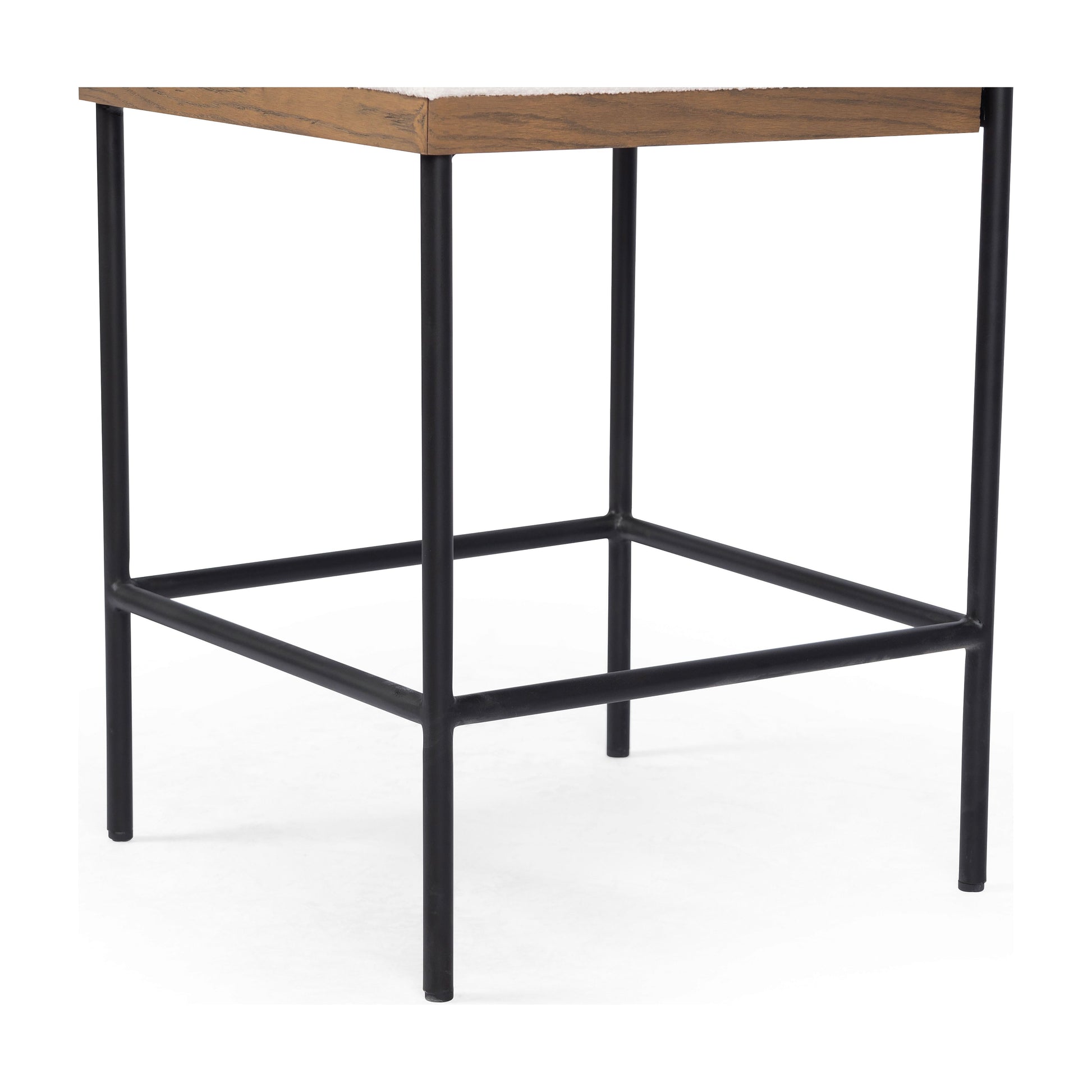 Bring a crisp, clean look to the counter. Slim, black-finished iron forms an airy frame for pristinely tailored performance fabric, with solid oak decking for an eye-catching material mix. Performance fabrics are specially created to withstand spills, stains, high traffic and wear, ensuring long-term comfort and unmatched durability. Amethyst Home provides interior design, new construction, custom furniture, and area rugs in the Salt Lake City metro area.