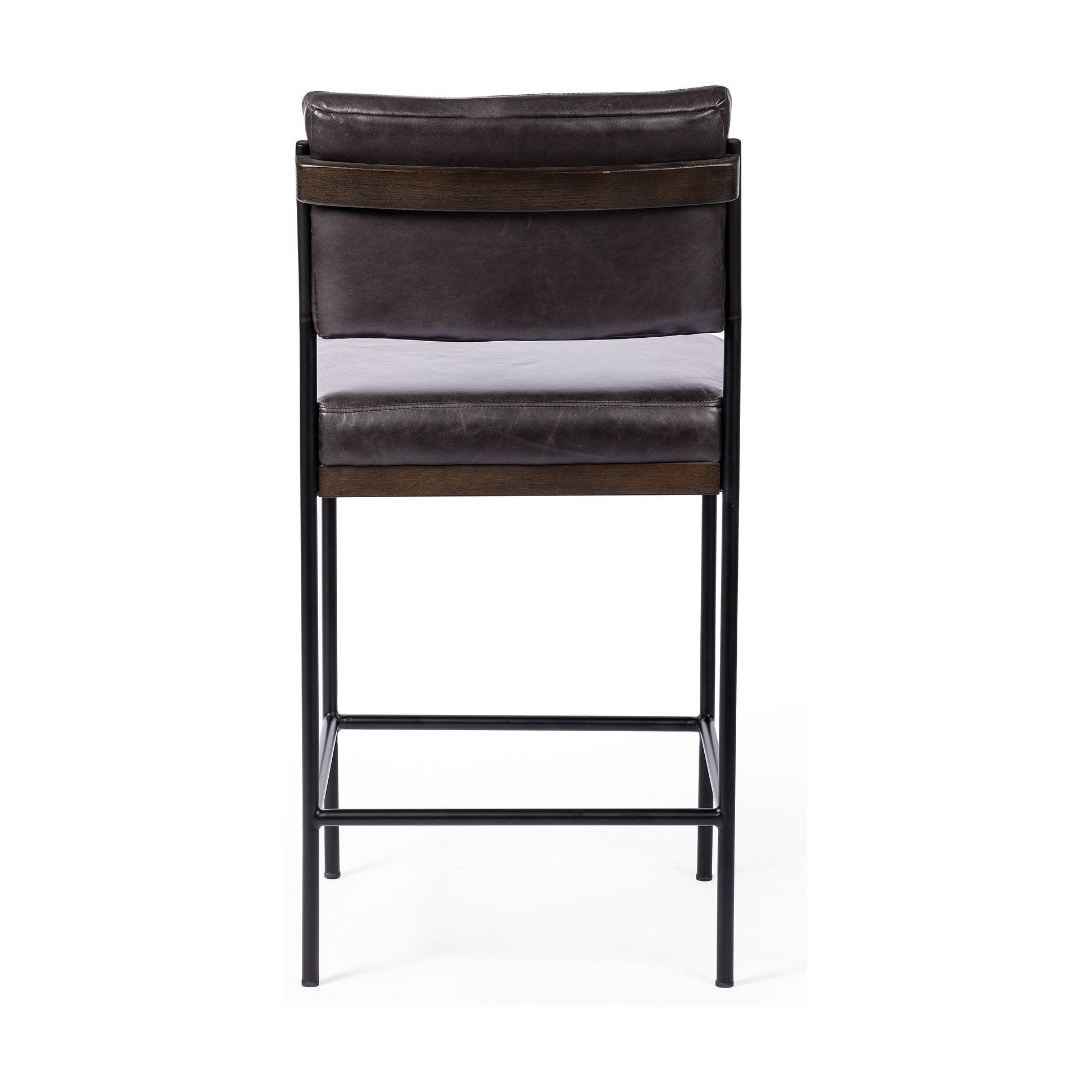 Simple and streamlined with thoughtful details. Slim, black-finished iron frame with solid oak decking, plus black top-grain leather seating for modernity. A stylish staple for any counter. Amethyst Home provides interior design, new construction, custom furniture, and area rugs in the Des Moines metro area.