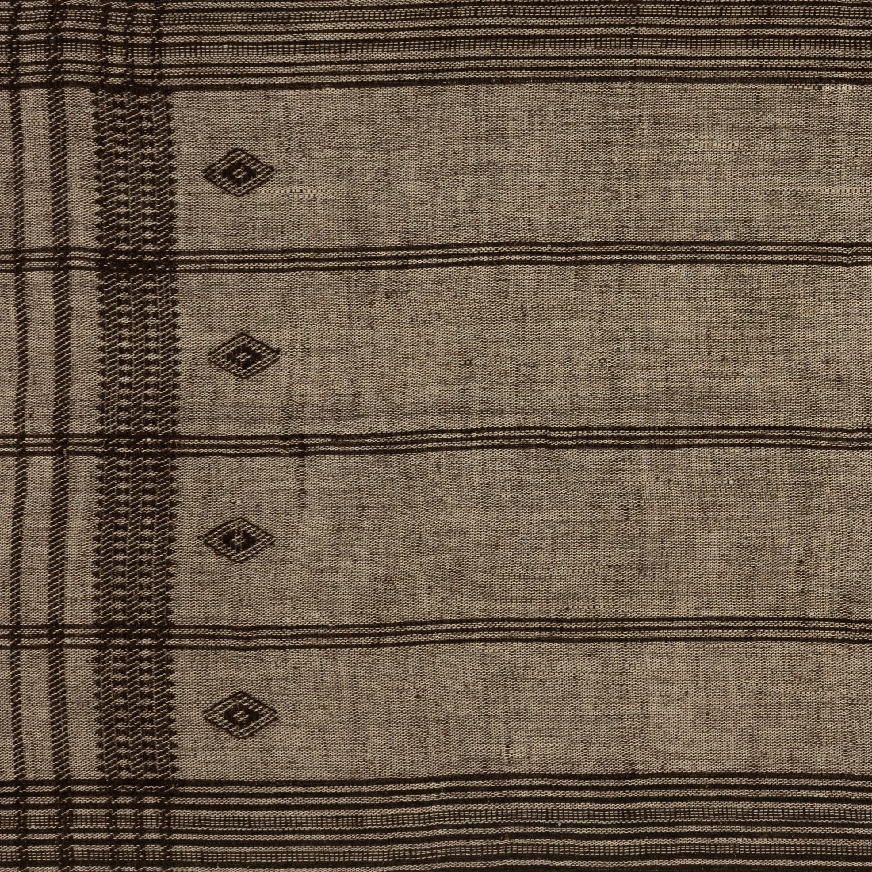 Featuring Bhujodi Mocha Textile by Four Hands at Amethyst Home. A Bhujodi-style textile is framed within rustic walnut for a gallery-quality look. Handmade in Austin, Texas.Overall Dimensions: 75"W x 2.50"L x 35"HColors: Rustic 2.5 Walnut, Bhujodi MochaMaterials: Rustic Walnut, 100% Wool. Amethyst Home provides interior design, new home construction design consulting, vintage area rugs, and lighting in the Newport Beach metro area.
