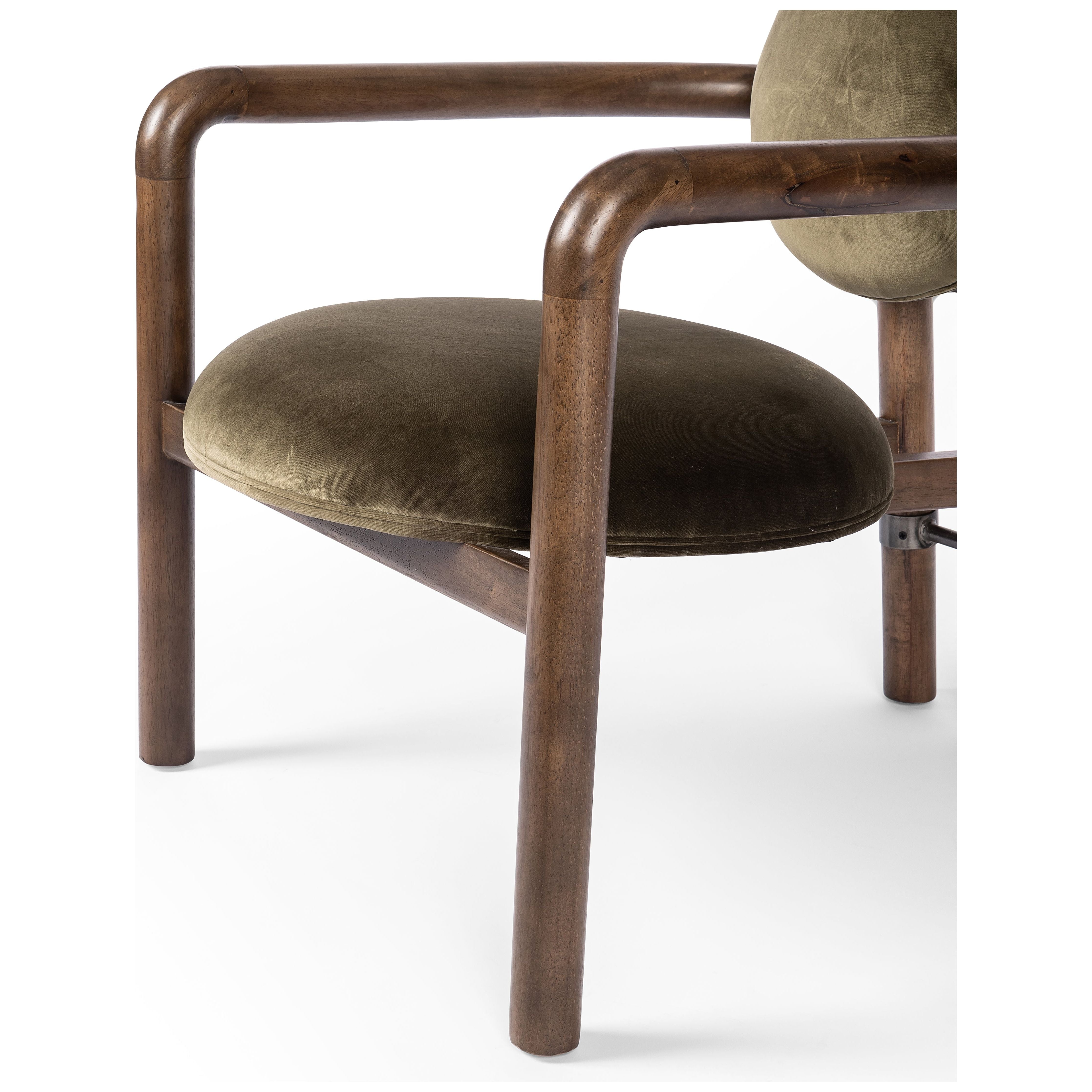 Featuring Bria Surrey Olive Chair by Four Hands at Amethyst Home. A playful take on Italian modernism. Solid parawood crafts a slim, curved frame and rear mock-tripod. Upholstered in a velvety olive-colored cotton-poly with subtle highs and lows that change in appearance depending on the direction of the fabric's nap.
Overall Dimensions: 26"W x 30"L x 31"HColors: Surrey Olive , Vi. Amethyst Home provides interior design, new construction, custom furniture and area rugs in the Des Moines metro area