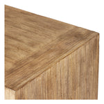 A large, waterfall-style sideboard inspired by Chinese antiques is made from solid pine with a light, distressed finish and butterfly joint connections. Rear cutouts for cord management.Collection: Well Amethyst Home provides interior design, new home construction design consulting, vintage area rugs, and lighting in the Tampa metro area.