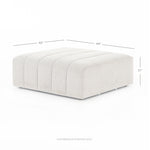 Featuring Langham Napa Sandstone Ottoman by Four Hands at Amethyst Home. Wide, vertical channels and low styling speaks to modish Italian influence. Sandstone-colored covering and modular components allow for versatility in any space. Ottoman to matching sectional. Performance fabrics are specially created to withstand spills, stains, high traffic and wear, en. Amethyst Home provides interior design, new home construction design consulting, vintage area rugs, and lighting in the Boston metro area.