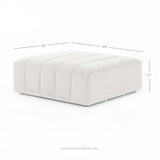 Featuring Langham Napa Sandstone Ottoman by Four Hands at Amethyst Home. Wide, vertical channels and low styling speaks to modish Italian influence. Sandstone-colored covering and modular components allow for versatility in any space. Ottoman to matching sectional. Performance fabrics are specially created to withstand spills, stains, high traffic and wear, en. Amethyst Home provides interior design, new home construction design consulting, vintage area rugs, and lighting in the Boston metro area.