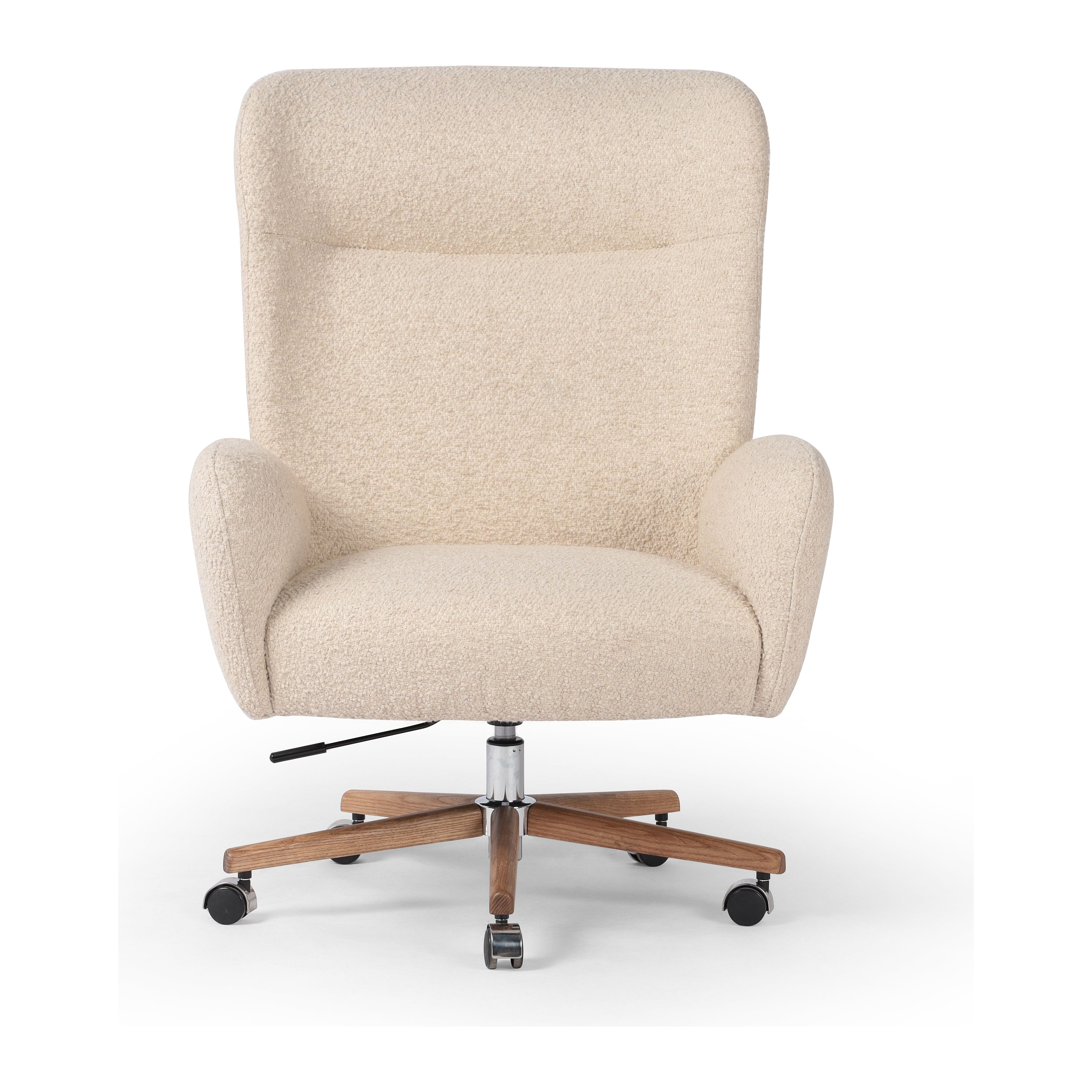 Featuring Cade Lisbon Cream Desk Chair by Four Hands at Amethyst Home. An executive-style chair is upholstered in a high-performance fabric, with subtle curves for a dramatic look and comfortable sit. Casters and seat heigh adjustability for ease in the modern office.
Collection: AllstonColors: Polished Aluminum ,Toasted Ash ,Lisbon CreamMaterials: Aluminum ,Solid Ash ,73% Pl, 1. Amethyst Home provides interior design, new construction, custom furniture, and area rugs in the Des Moines metro area.