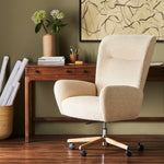 Featuring Cade Lisbon Cream Desk Chair by Four Hands at Amethyst Home. An executive-style chair is upholstered in a high-performance fabric, with subtle curves for a dramatic look and comfortable sit. Casters and seat heigh adjustability for ease in the modern office.
Collection: AllstonColors: Polished Aluminum ,Toasted Ash ,Lisbon CreamMaterials: Aluminum ,Solid Ash ,73% Pl, 19% Pc. Amethyst Home provides interior design, new construction, custom furniture, and area rugs in the Omaha metro area.