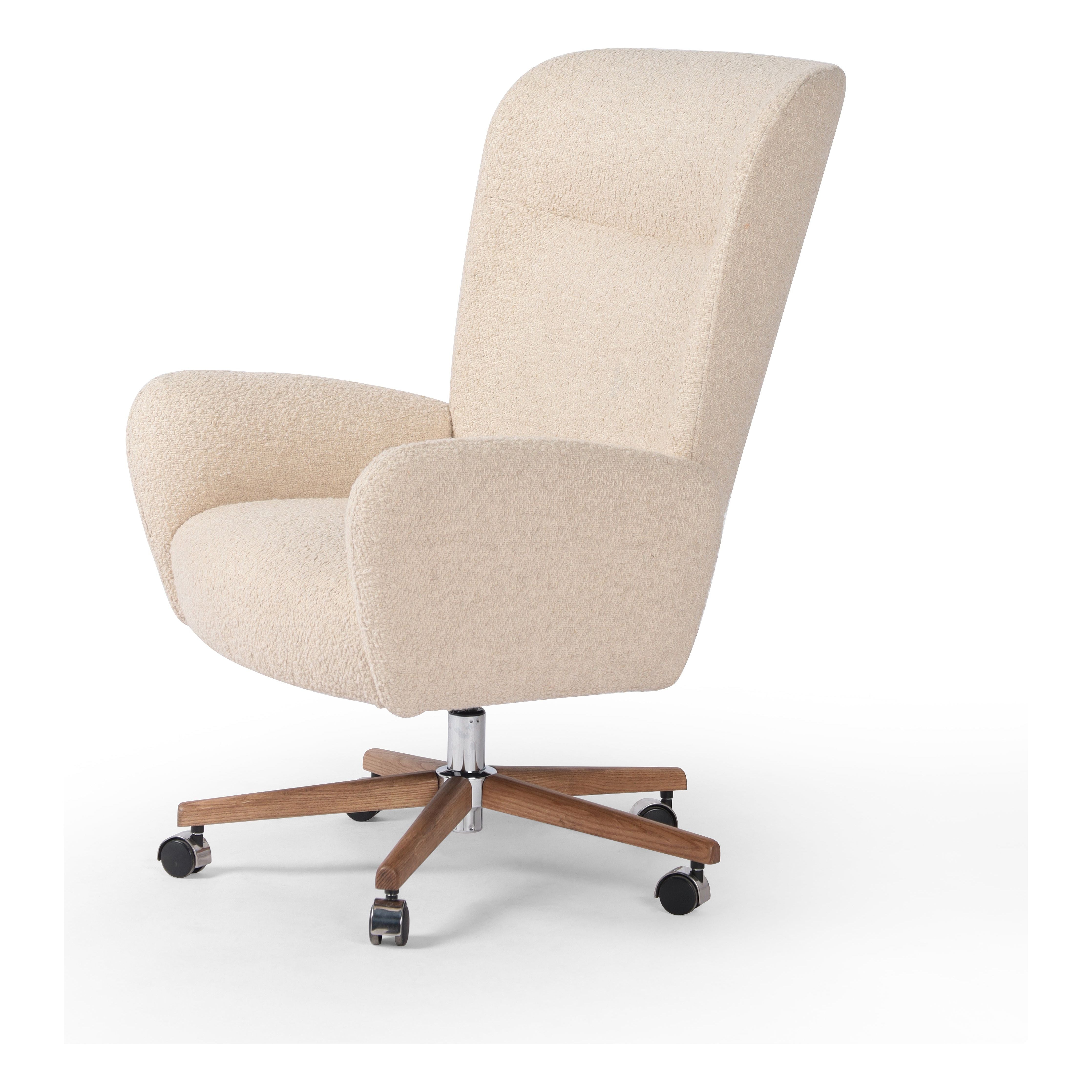 Featuring Cade Lisbon Cream Desk Chair by Four Hands at Amethyst Home. An executive-style chair is upholstered in a high-performance fabric, with subtle curves for a dramatic look and comfortable sit. Casters and seat heigh adjustability for ease in the modern office.
Collection: AllstonColors: Polished Aluminum ,Toasted Ash ,Lisbon CreamMaterials: Aluminum ,Solid Ash ,73% Pl, 1. Amethyst Home provides interior design, new construction, custom furniture, and area rugs in the Washington metro area.